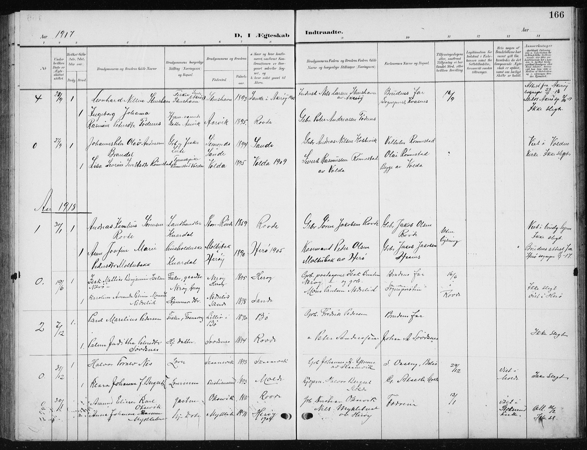 Ministerialprotokoller, klokkerbøker og fødselsregistre - Møre og Romsdal, AV/SAT-A-1454/504/L0061: Parish register (copy) no. 504C03, 1902-1940, p. 166