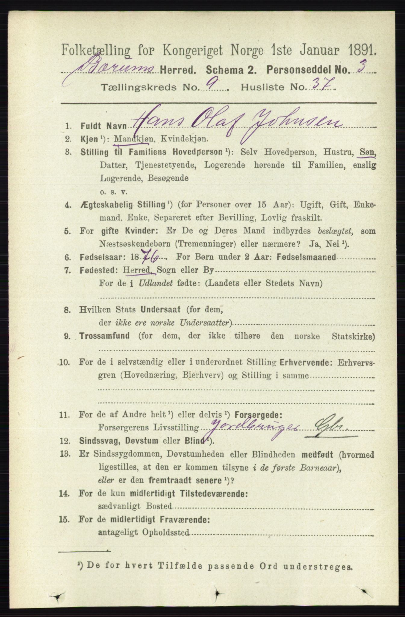 RA, 1891 census for 0219 Bærum, 1891, p. 5528