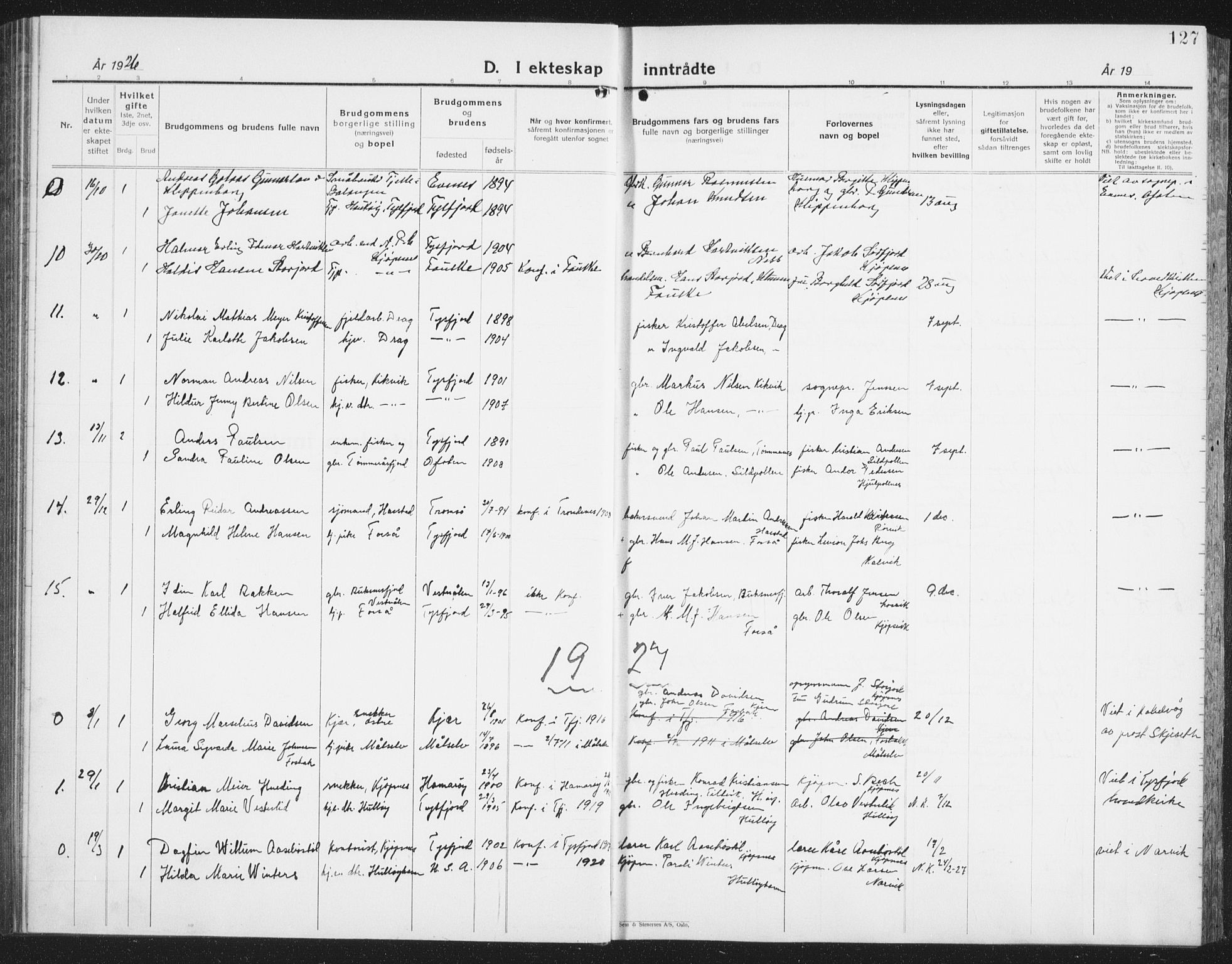 Ministerialprotokoller, klokkerbøker og fødselsregistre - Nordland, SAT/A-1459/861/L0879: Parish register (copy) no. 861C05, 1926-1939, p. 127