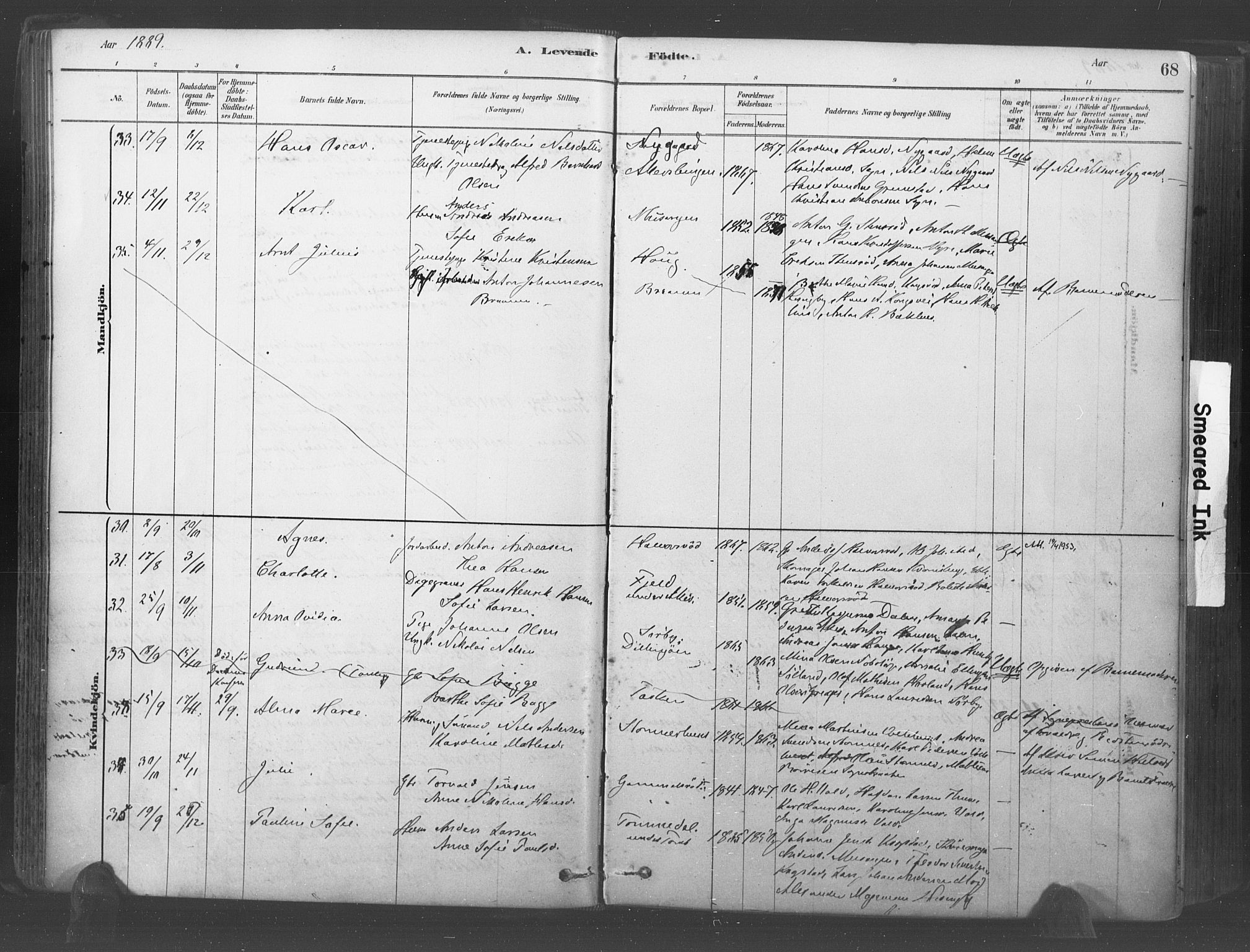 Råde prestekontor kirkebøker, AV/SAO-A-2009/F/Fa/L0007: Parish register (official) no. 7, 1878-1902, p. 68