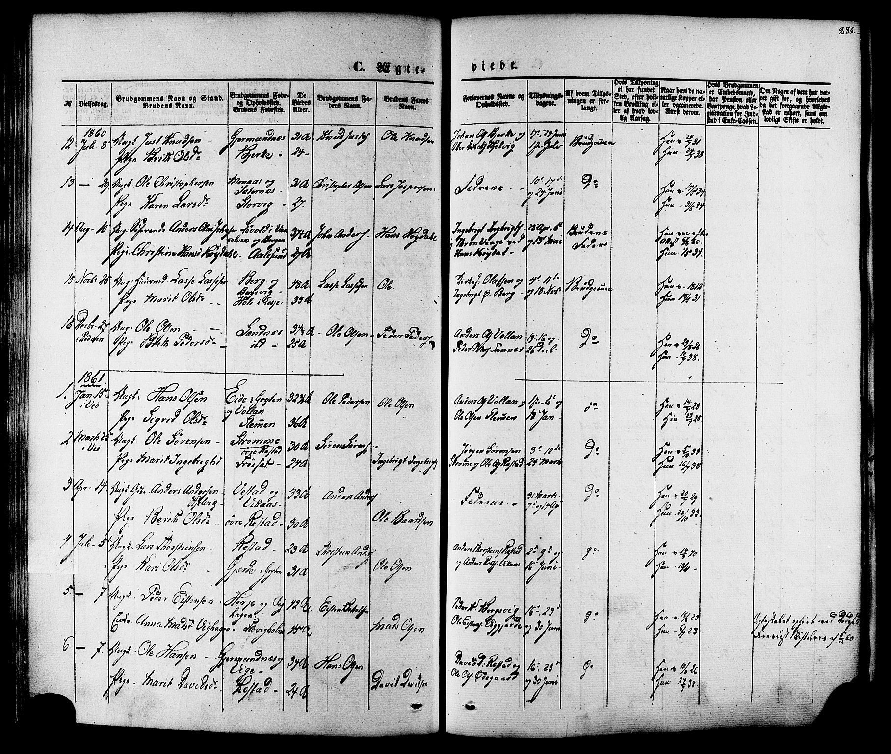 Ministerialprotokoller, klokkerbøker og fødselsregistre - Møre og Romsdal, SAT/A-1454/547/L0603: Parish register (official) no. 547A05, 1846-1877, p. 286