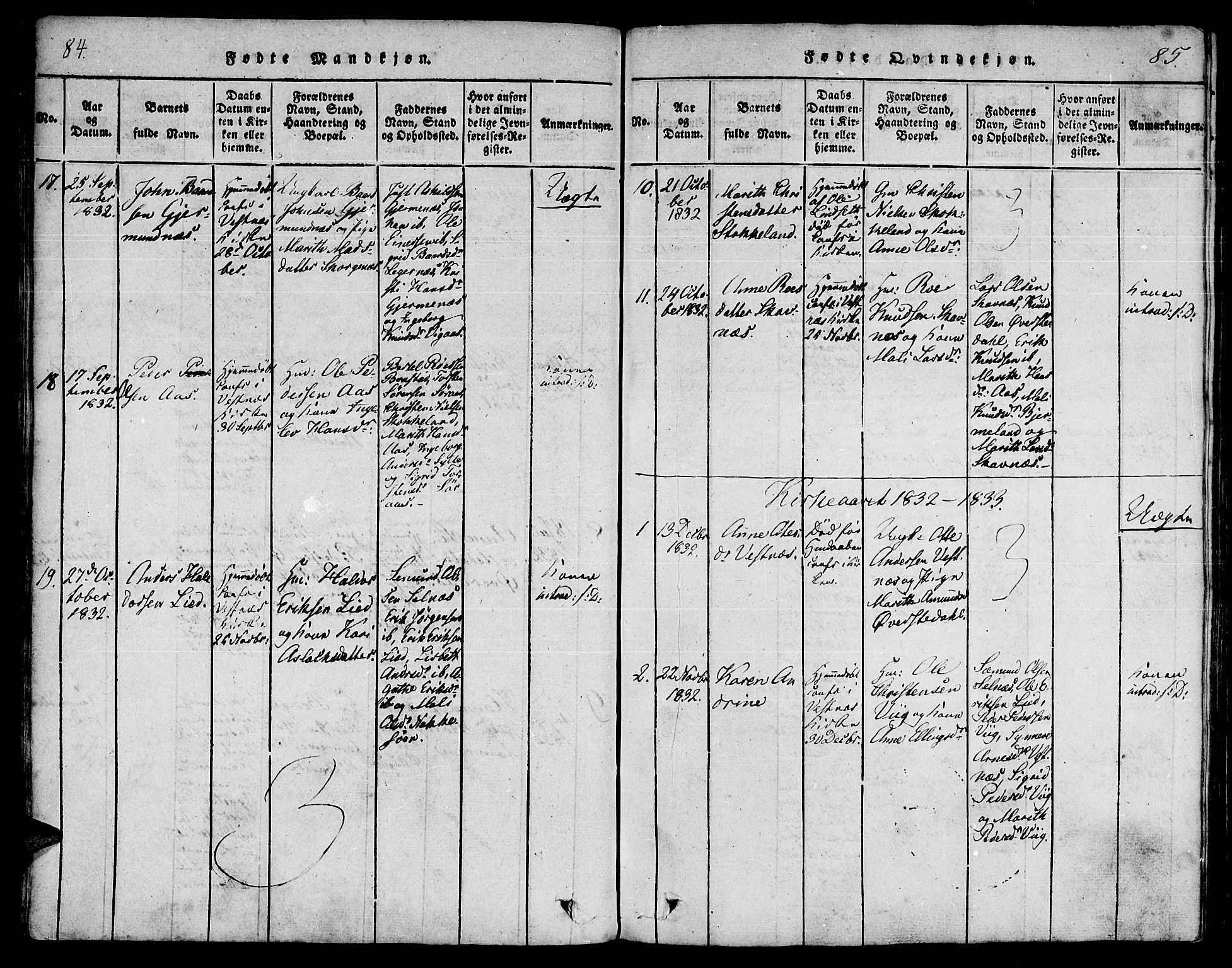 Ministerialprotokoller, klokkerbøker og fødselsregistre - Møre og Romsdal, SAT/A-1454/539/L0528: Parish register (official) no. 539A01, 1818-1847, p. 84-85