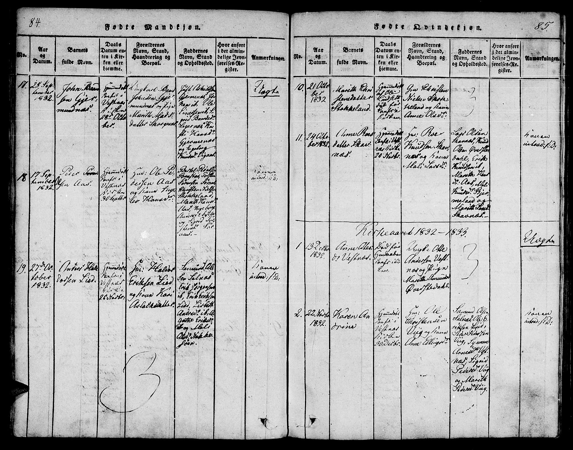 Ministerialprotokoller, klokkerbøker og fødselsregistre - Møre og Romsdal, AV/SAT-A-1454/539/L0528: Parish register (official) no. 539A01, 1818-1847, p. 84-85