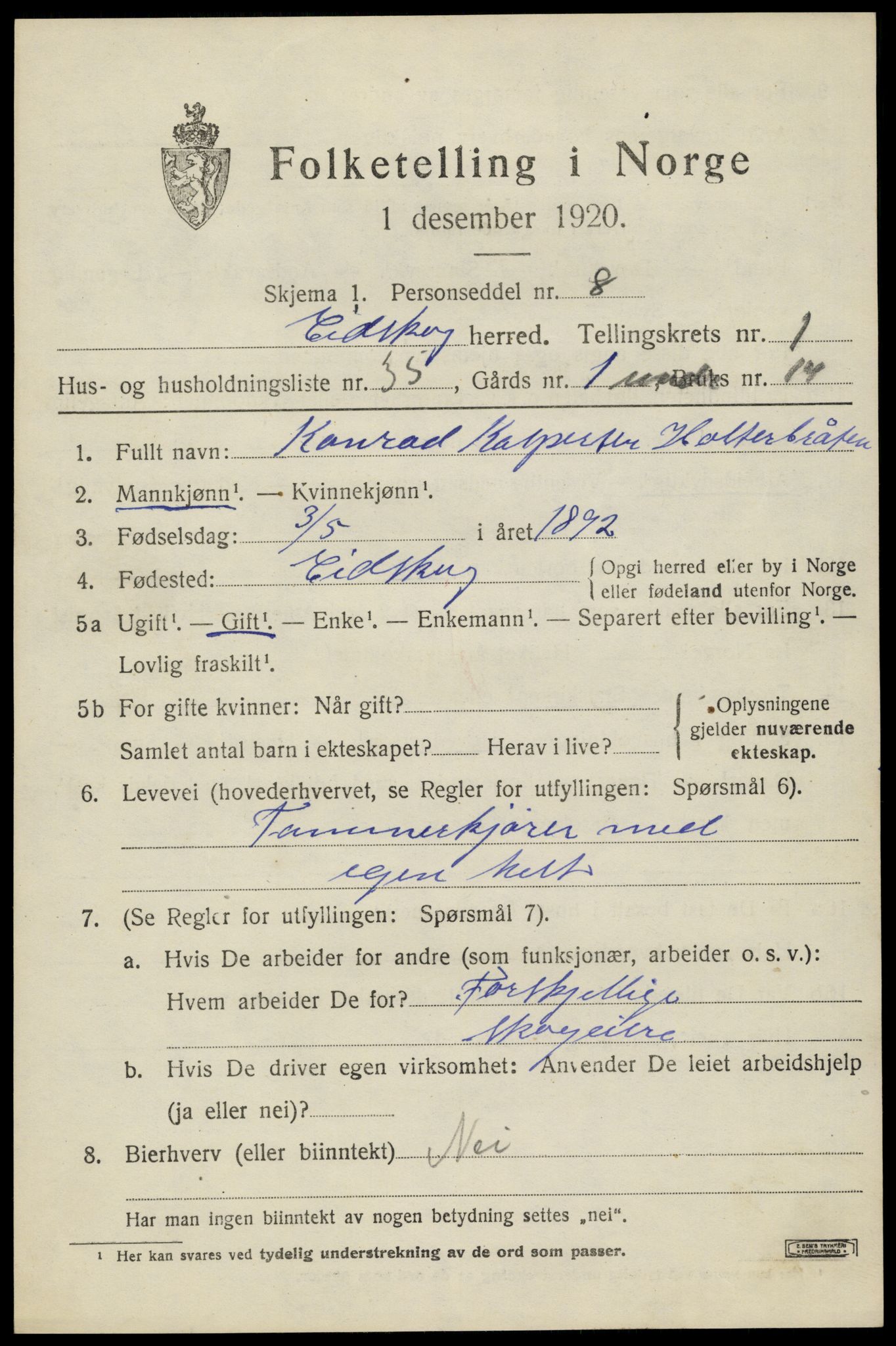 SAH, 1920 census for Eidskog, 1920, p. 2795
