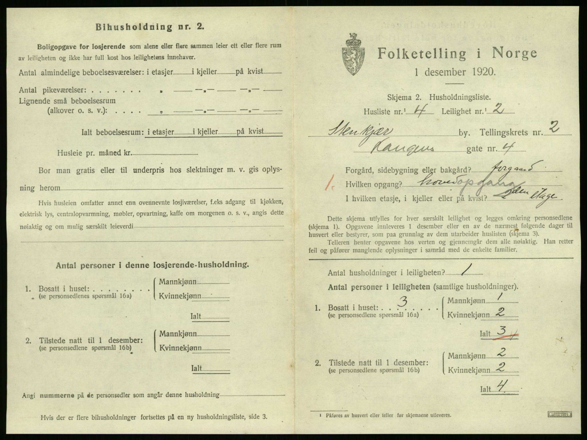 SAT, 1920 census for Steinkjer, 1920, p. 1452