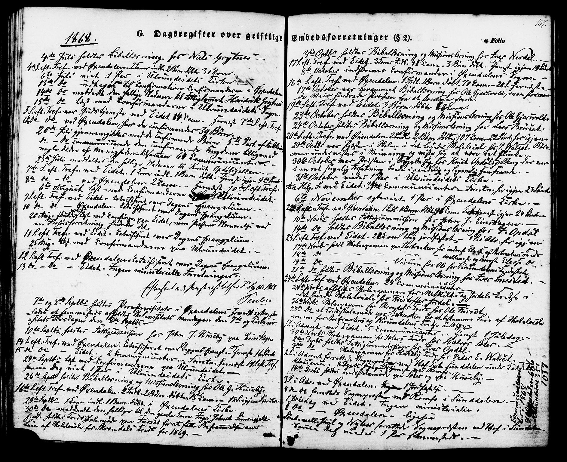 Ministerialprotokoller, klokkerbøker og fødselsregistre - Møre og Romsdal, SAT/A-1454/588/L1004: Parish register (official) no. 588A01, 1854-1870, p. 167