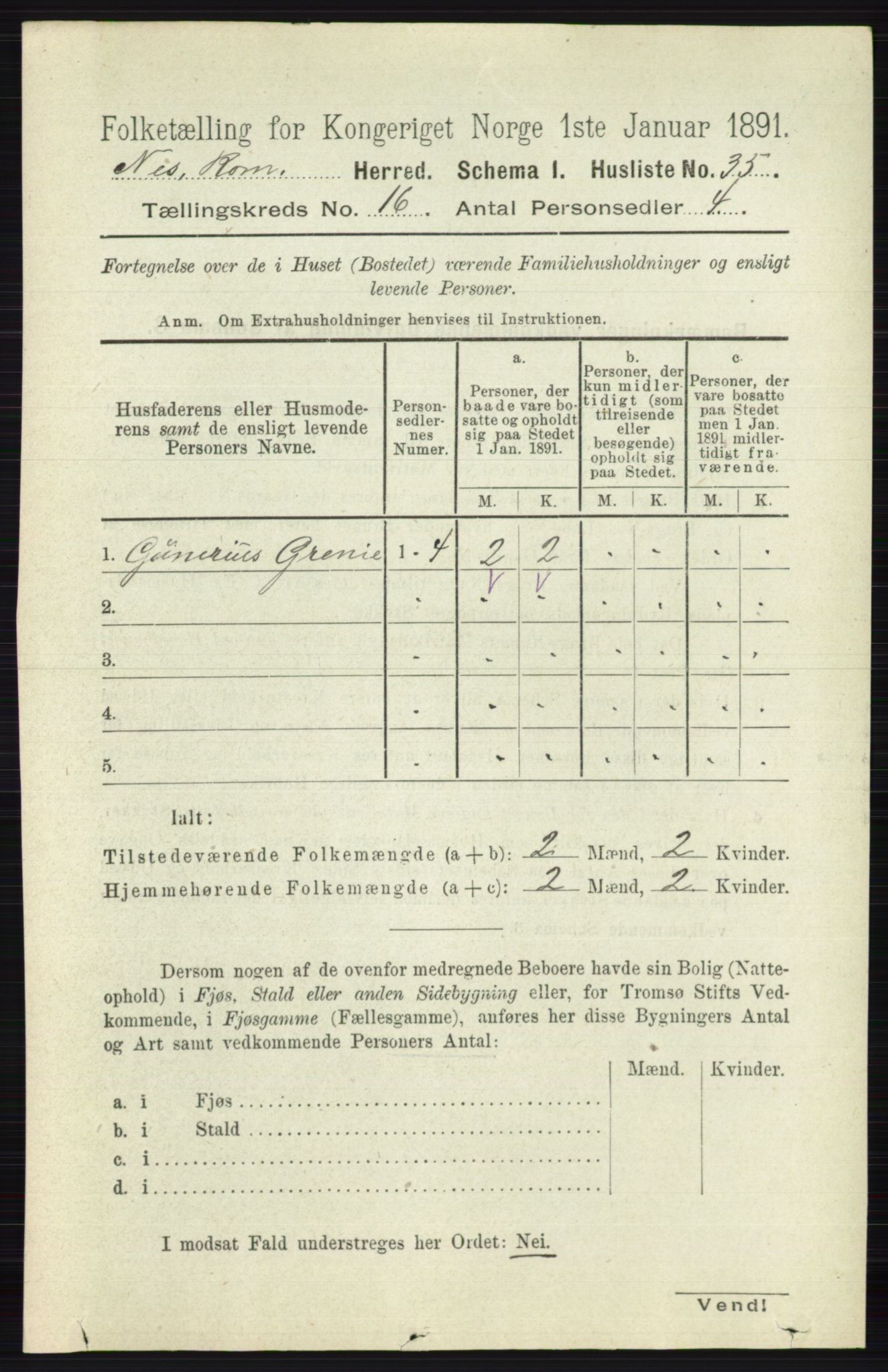 RA, 1891 census for 0236 Nes, 1891, p. 9533