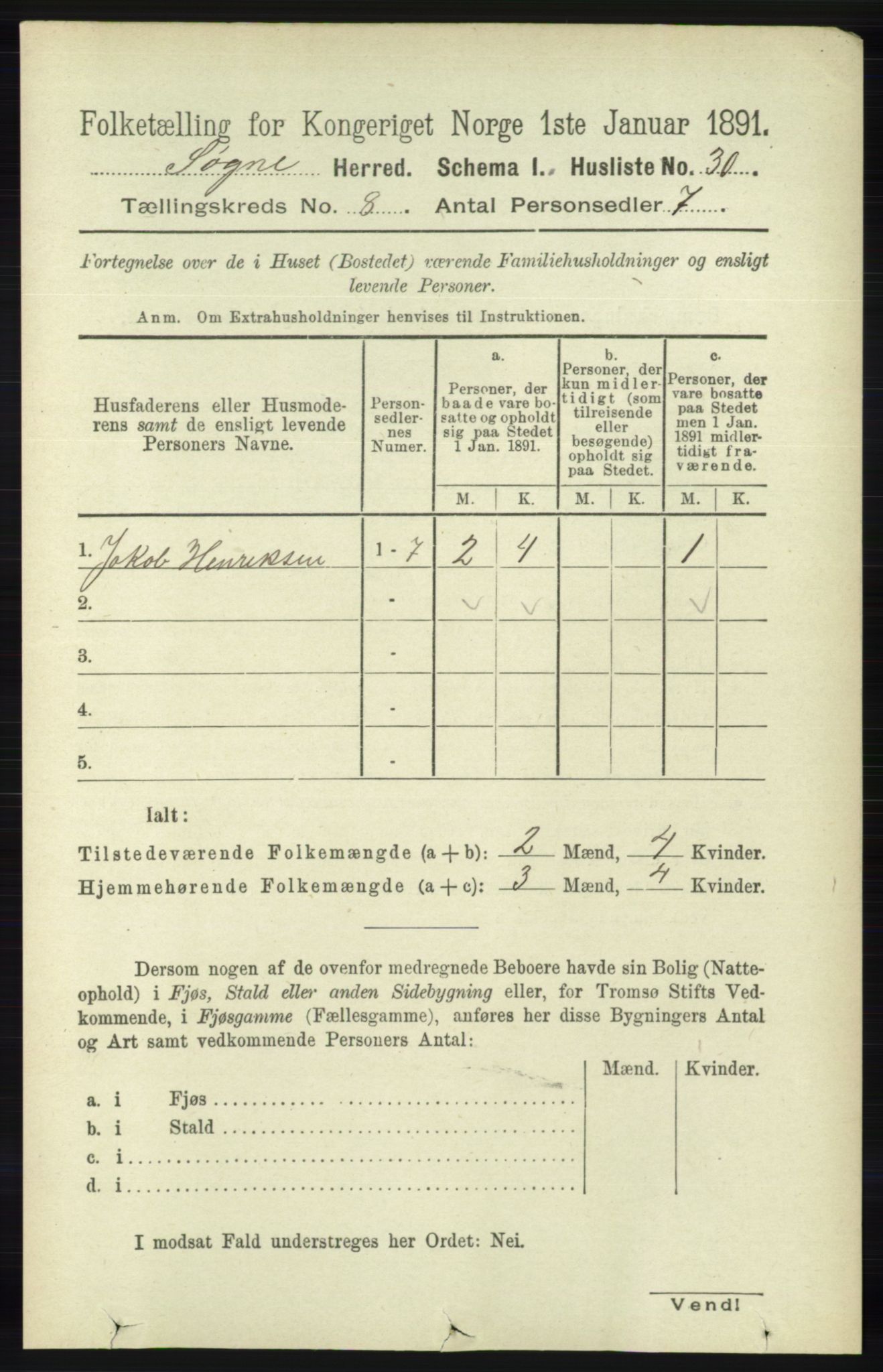 RA, 1891 census for 1018 Søgne, 1891, p. 2197