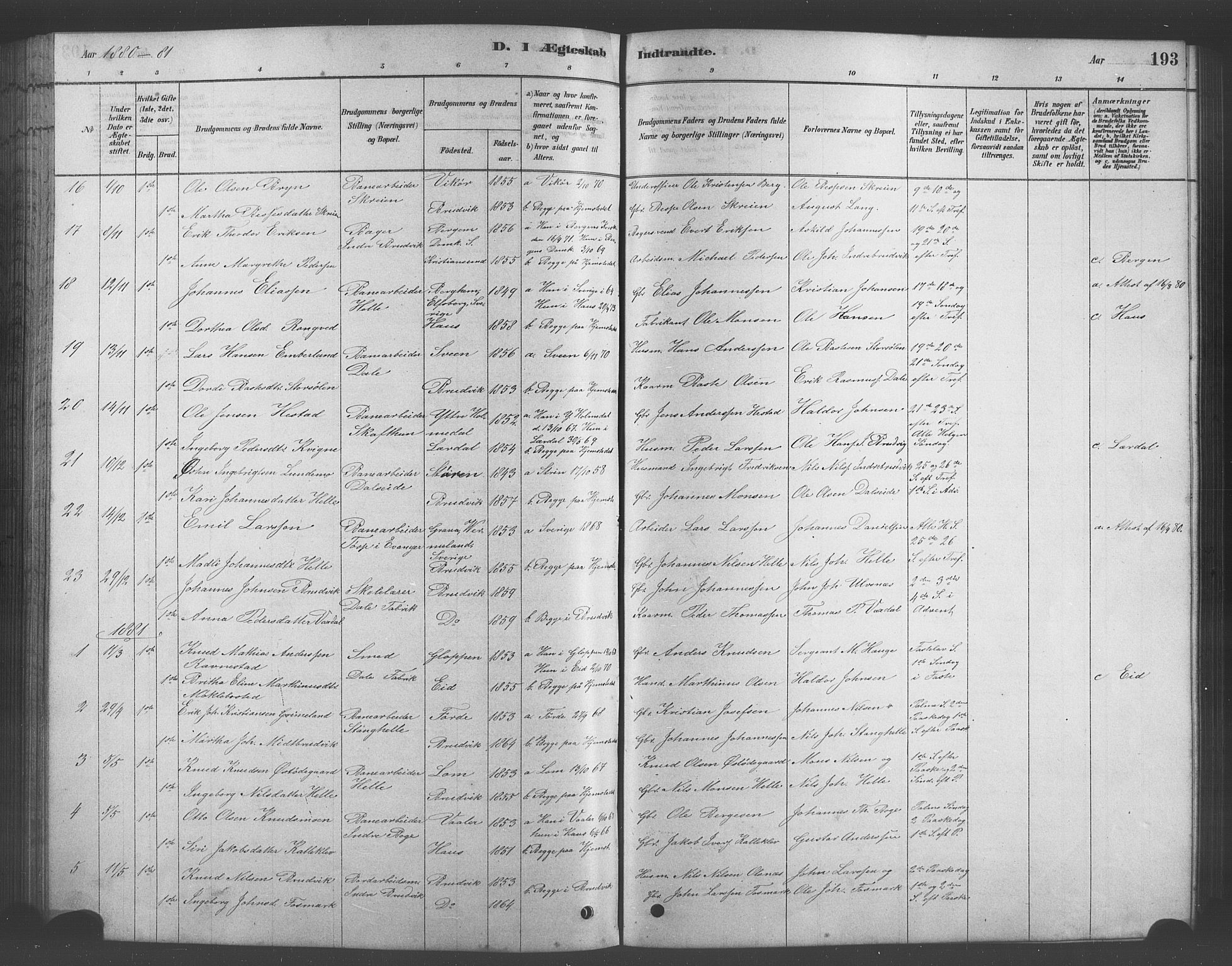 Bruvik Sokneprestembete, SAB/A-74701/H/Hab: Parish register (copy) no. A 1, 1878-1907, p. 193