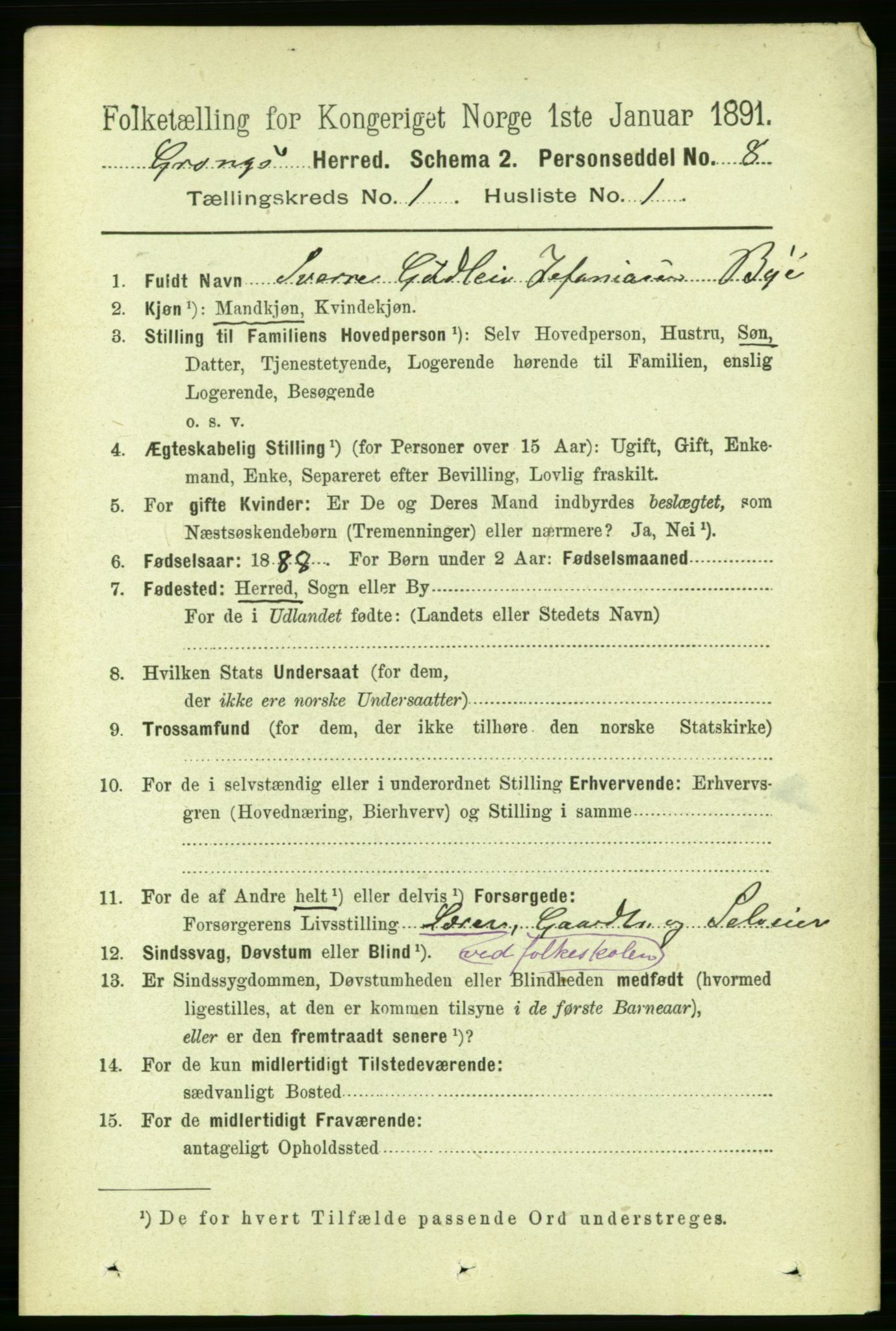 RA, 1891 census for 1742 Grong, 1891, p. 128