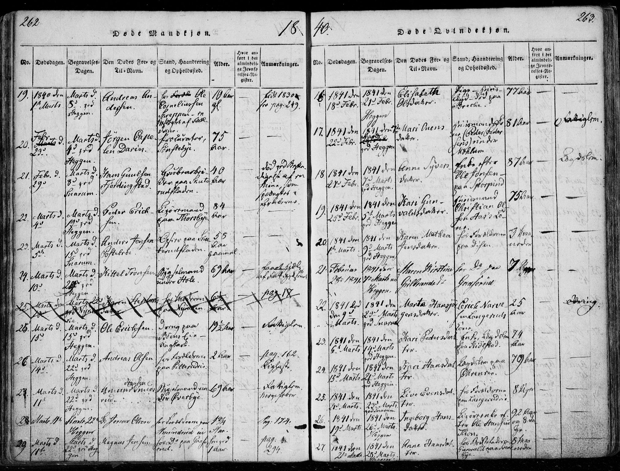 Modum kirkebøker, AV/SAKO-A-234/F/Fa/L0006: Parish register (official) no. 6, 1832-1841, p. 262-263