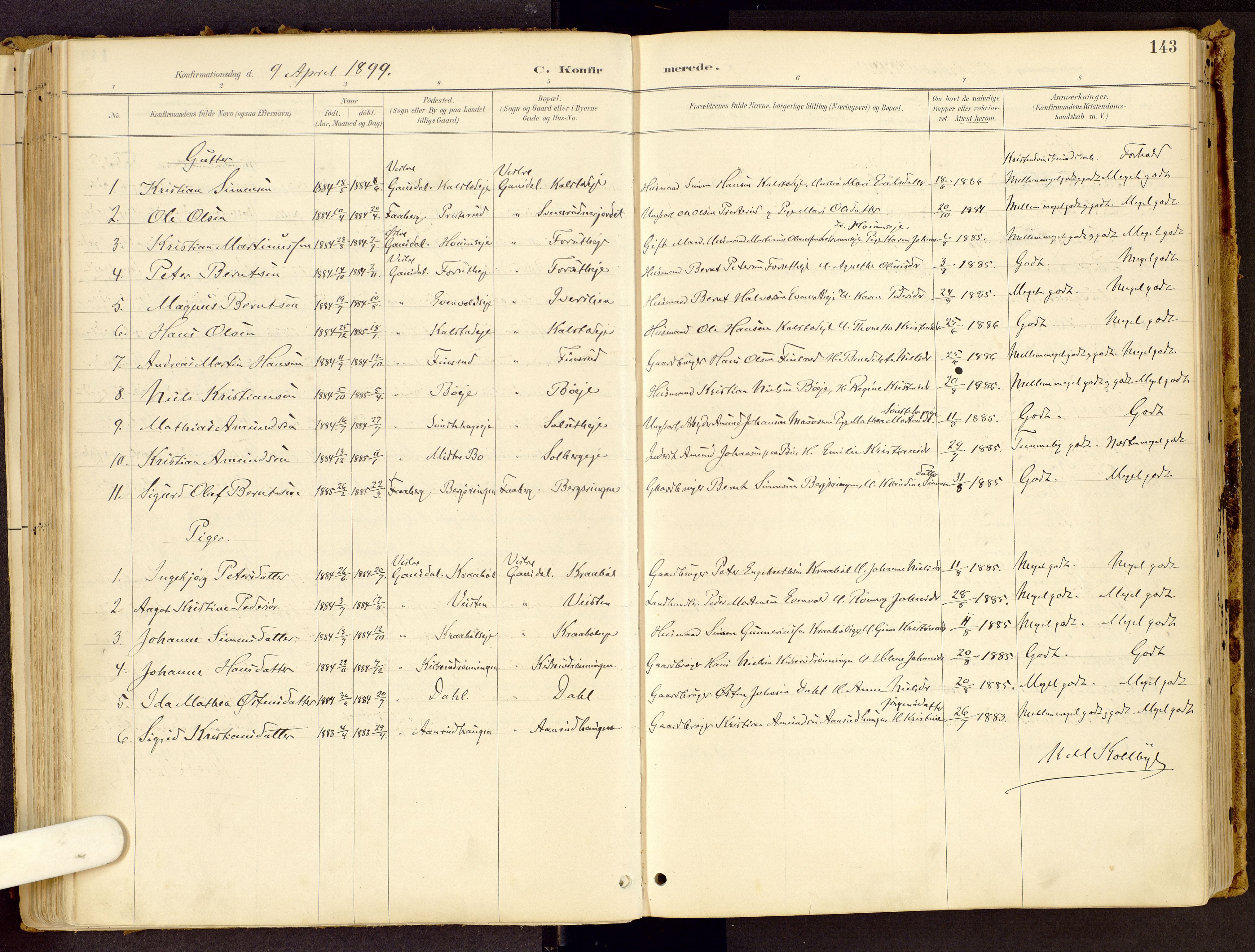 Vestre Gausdal prestekontor, SAH/PREST-094/H/Ha/Haa/L0001: Parish register (official) no. 1, 1887-1914, p. 143