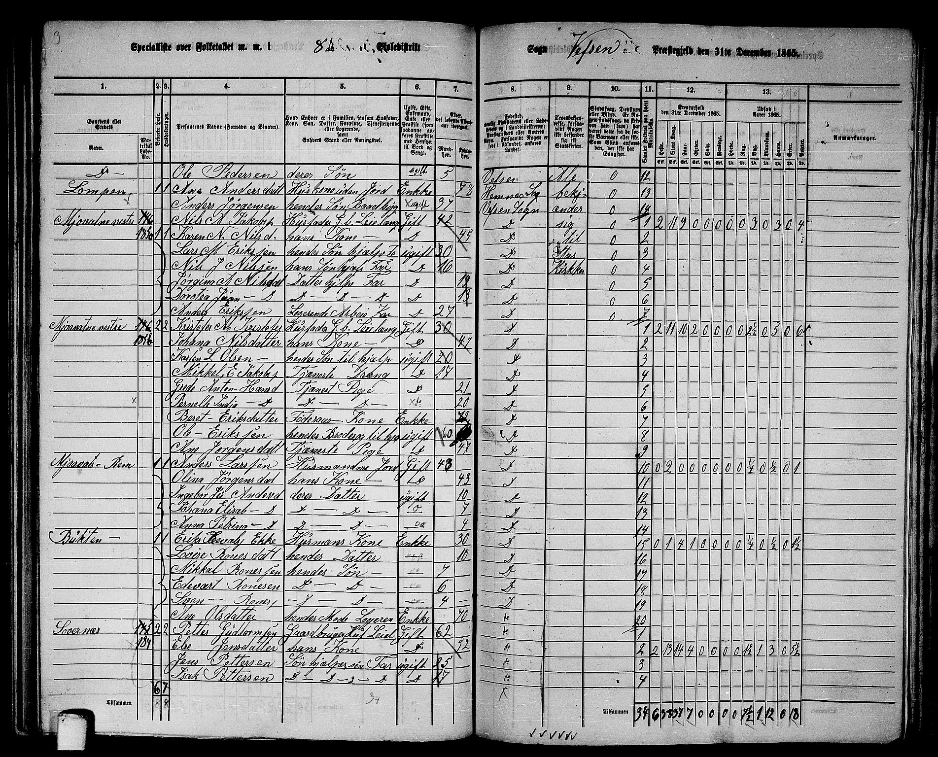 RA, 1865 census for Vefsn, 1865, p. 171