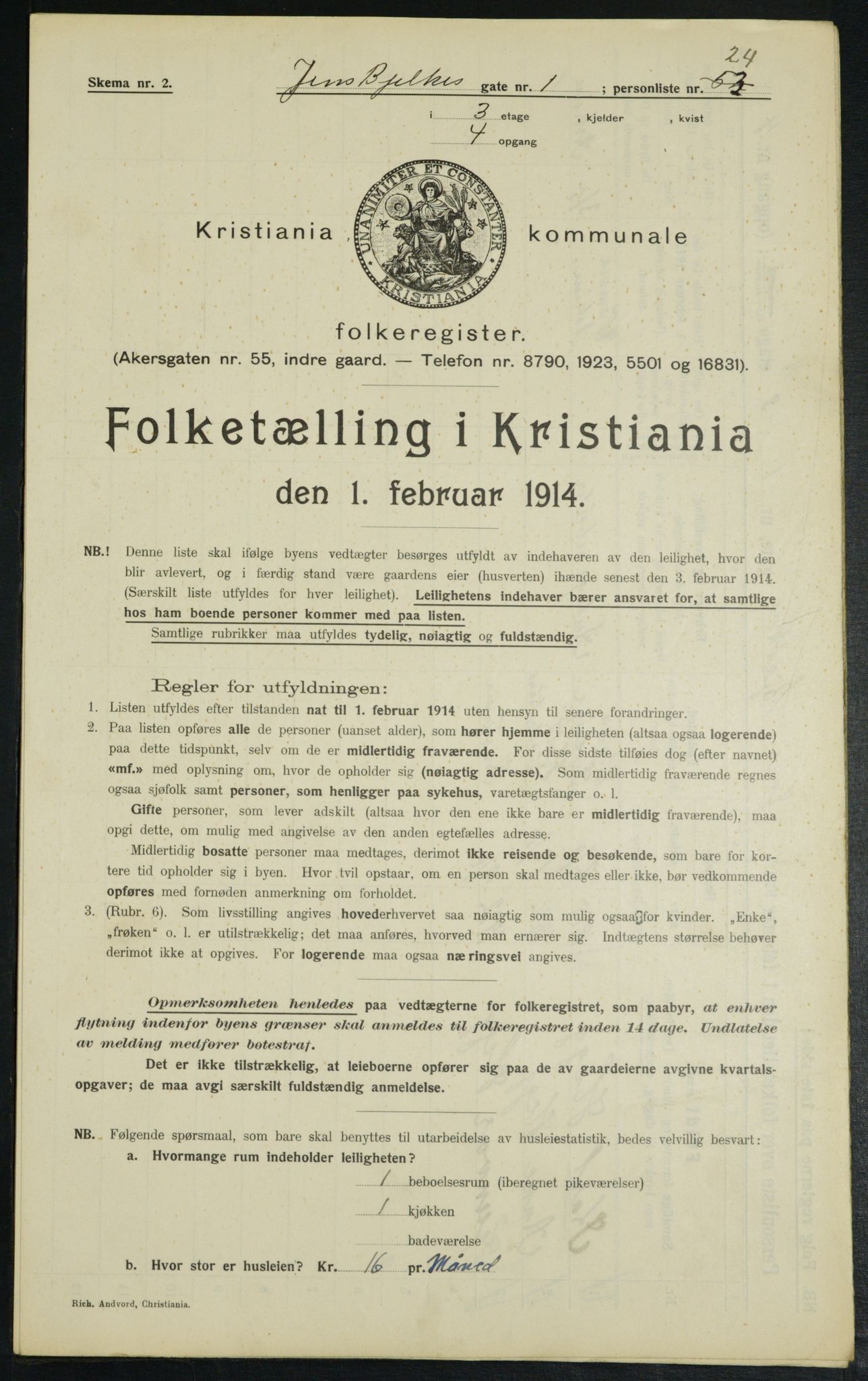 OBA, Municipal Census 1914 for Kristiania, 1914, p. 45469