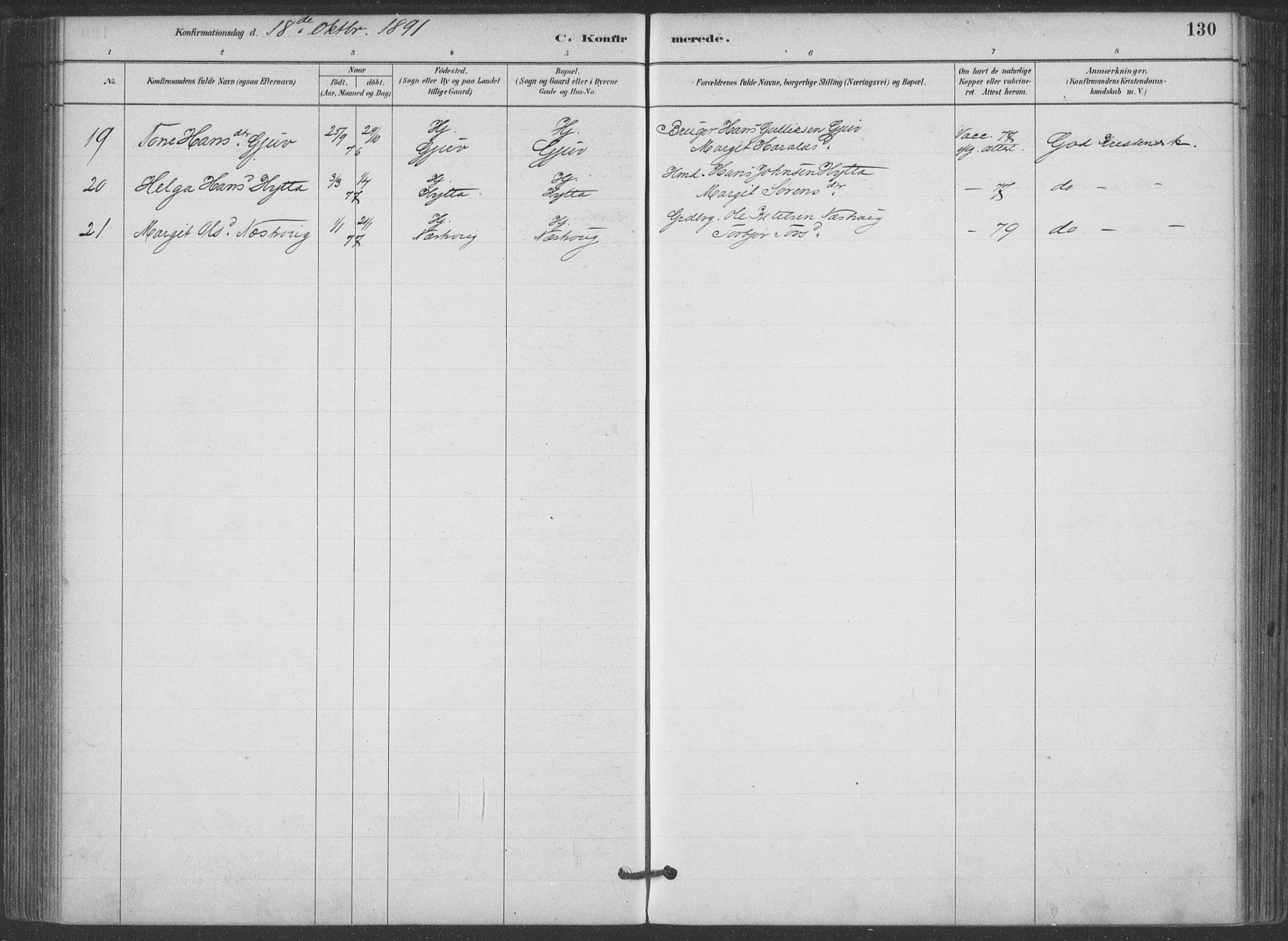 Hjartdal kirkebøker, SAKO/A-270/F/Fa/L0010: Parish register (official) no. I 10, 1880-1929, p. 130