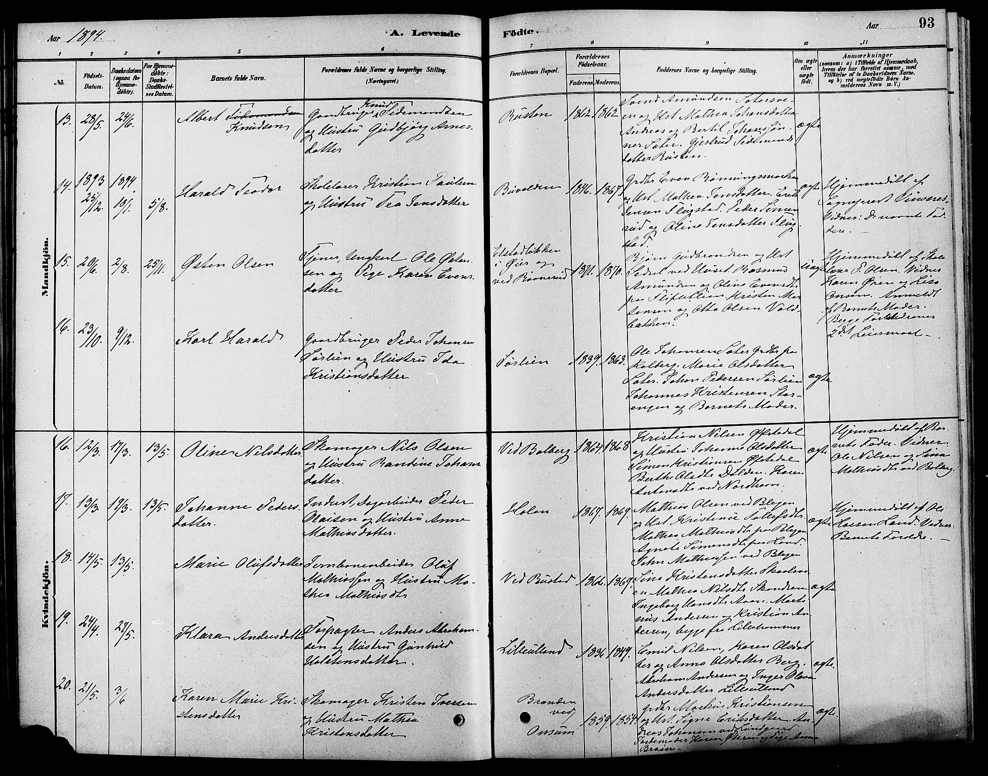 Fåberg prestekontor, AV/SAH-PREST-086/H/Ha/Haa/L0008: Parish register (official) no. 8, 1879-1898, p. 93