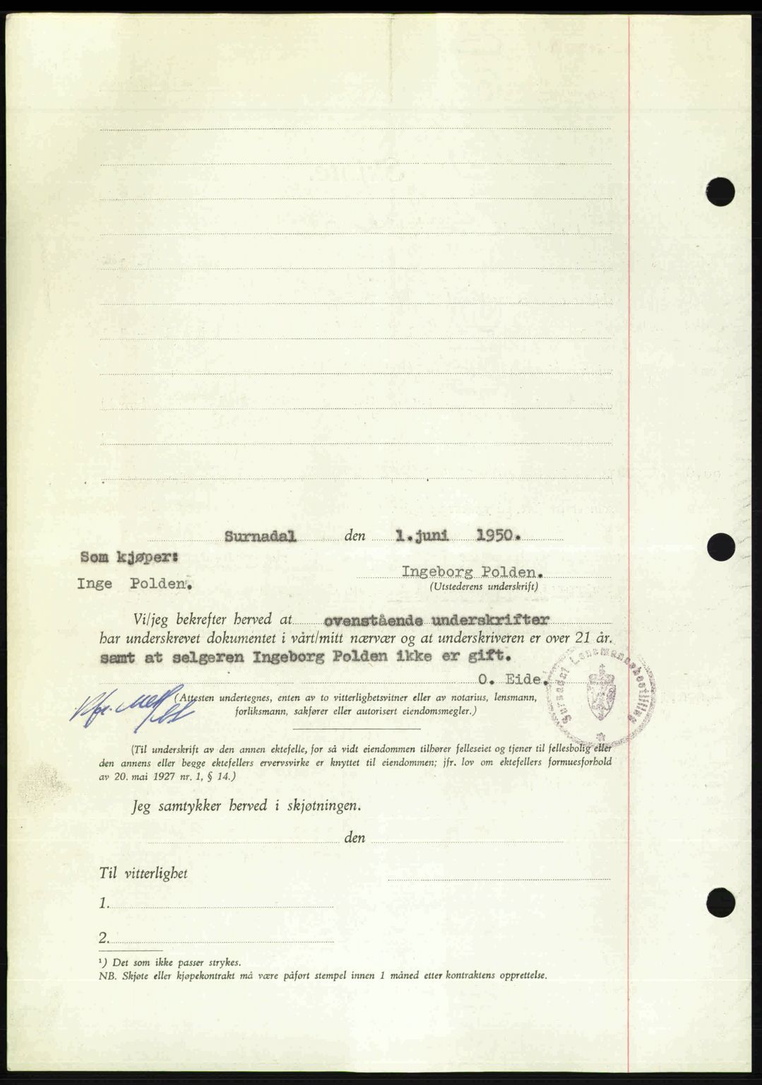 Nordmøre sorenskriveri, AV/SAT-A-4132/1/2/2Ca: Mortgage book no. A115, 1950-1950, Diary no: : 1739/1950