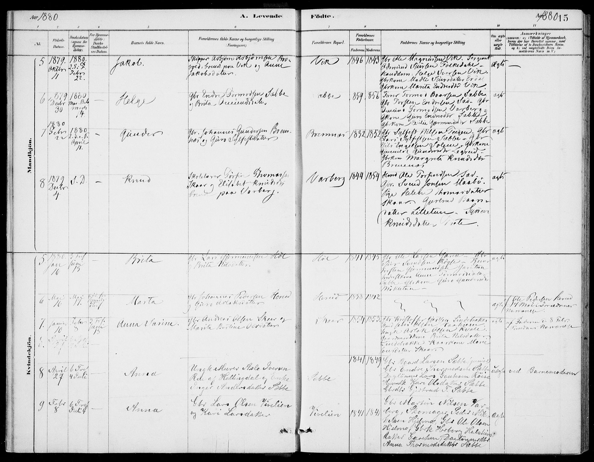 Ulvik sokneprestembete, AV/SAB-A-78801/H/Haa: Parish register (official) no. D  1, 1878-1903, p. 15