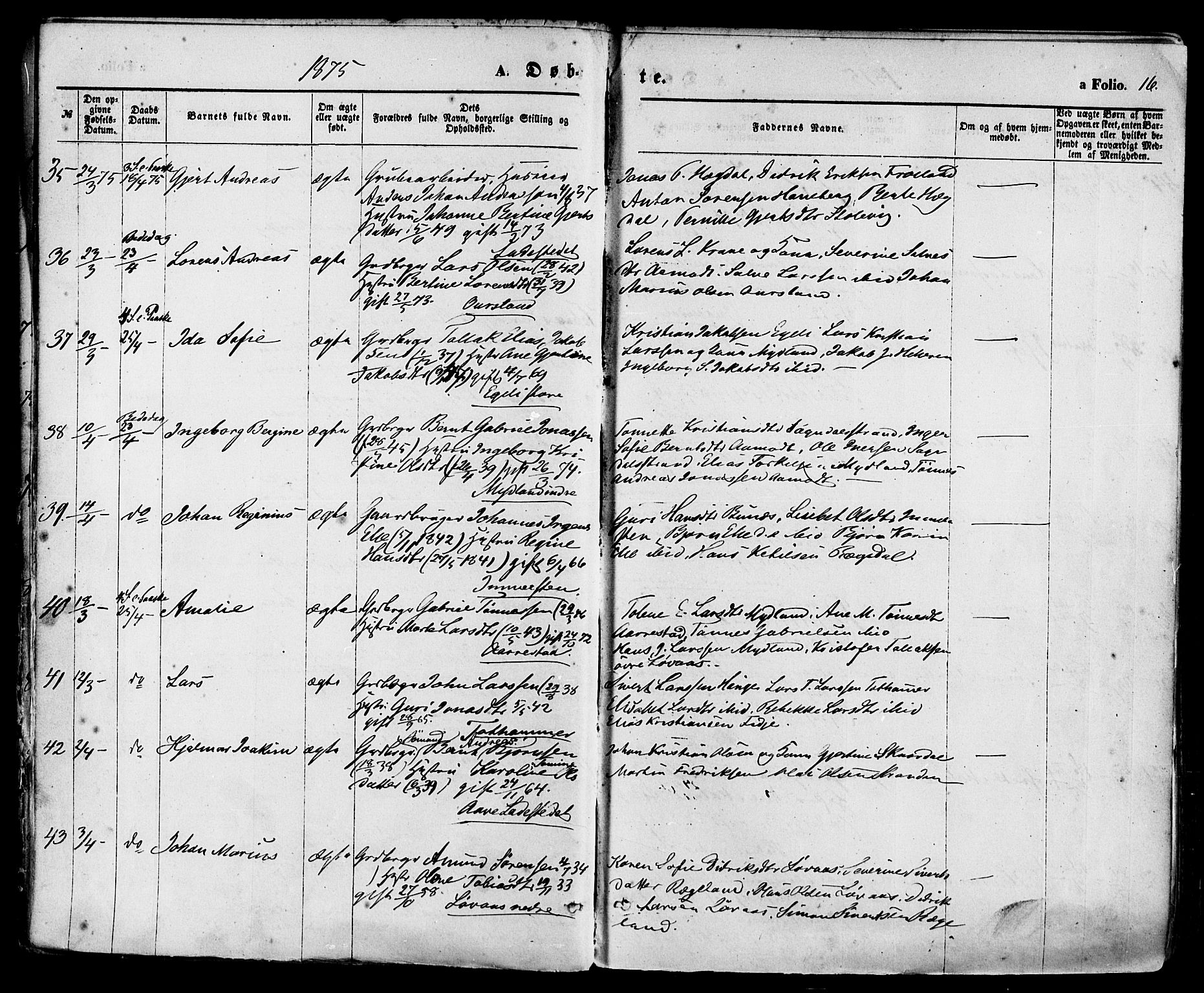 Sokndal sokneprestkontor, AV/SAST-A-101808: Parish register (official) no. A 10, 1874-1886, p. 16