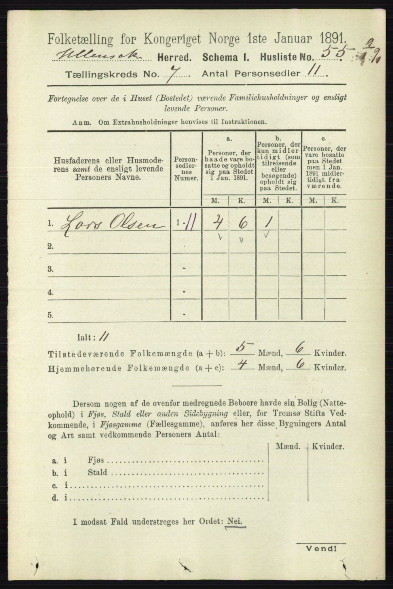 RA, 1891 census for 0235 Ullensaker, 1891, p. 3056