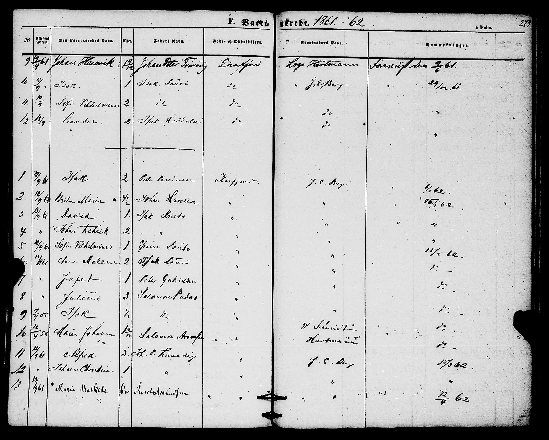 Alta sokneprestkontor, SATØ/S-1338/H/Ha/L0004.kirke: Parish register (official) no. 4, 1858-1880, p. 279