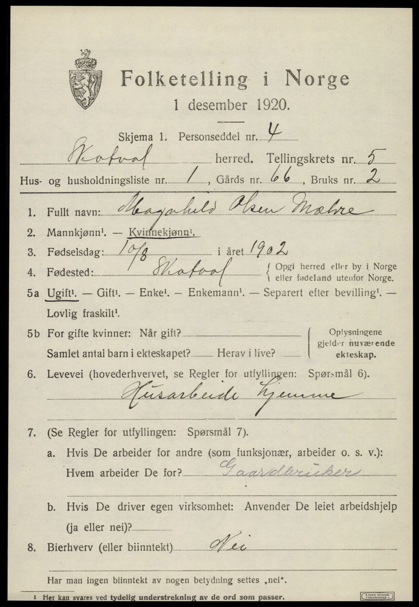 SAT, 1920 census for Skatval, 1920, p. 3511