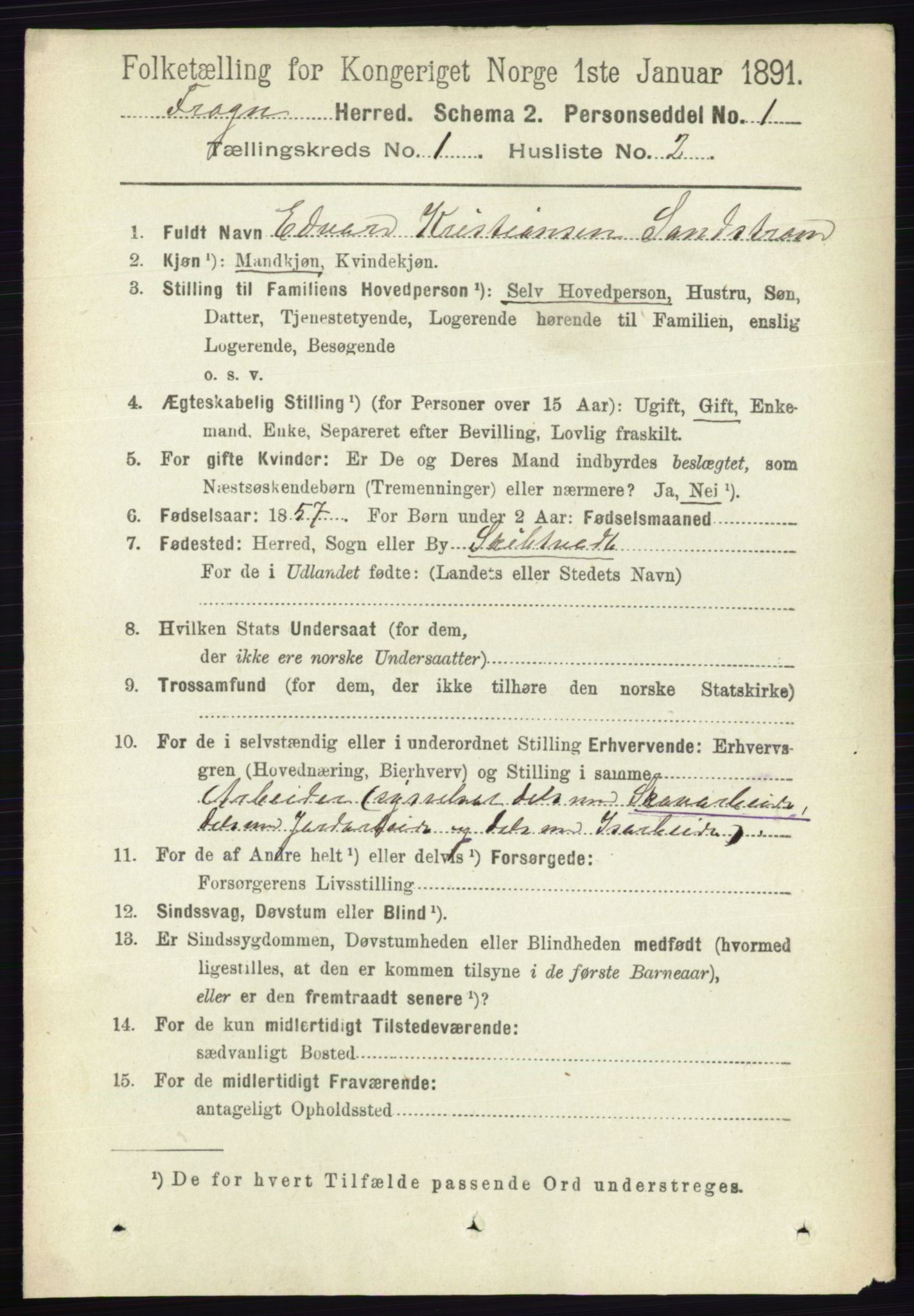 RA, 1891 census for 0215 Frogn, 1891, p. 142