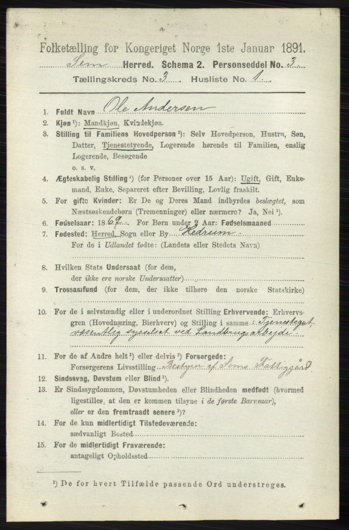 RA, 1891 census for 0721 Sem, 1891, p. 1011