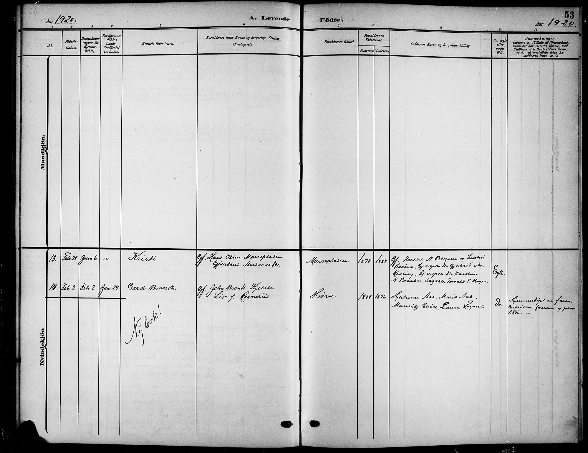 Nord-Aurdal prestekontor, SAH/PREST-132/H/Ha/Hab/L0012: Parish register (copy) no. 12, 1907-1920, p. 53