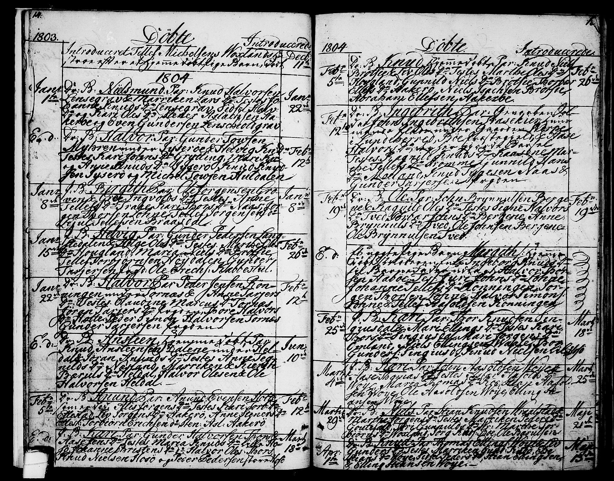 Drangedal kirkebøker, SAKO/A-258/F/Fa/L0004: Parish register (official) no. 4, 1802-1814, p. 14-15
