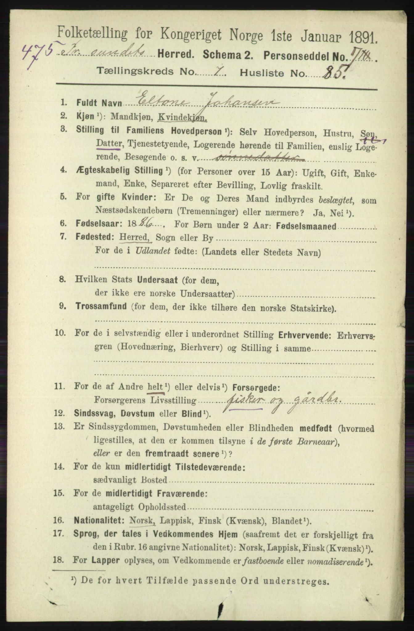 RA, 1891 census for 1934 Tromsøysund, 1891, p. 4346