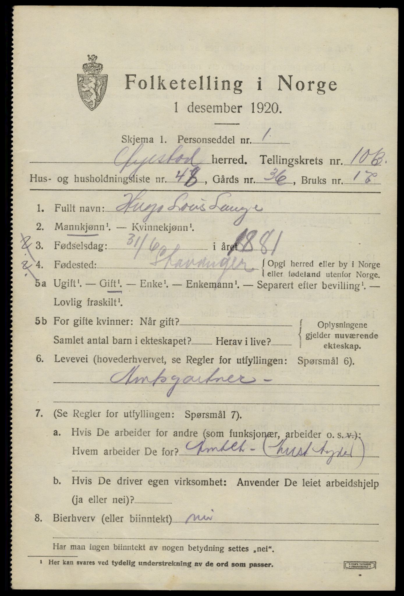 SAK, 1920 census for Øyestad, 1920, p. 6938