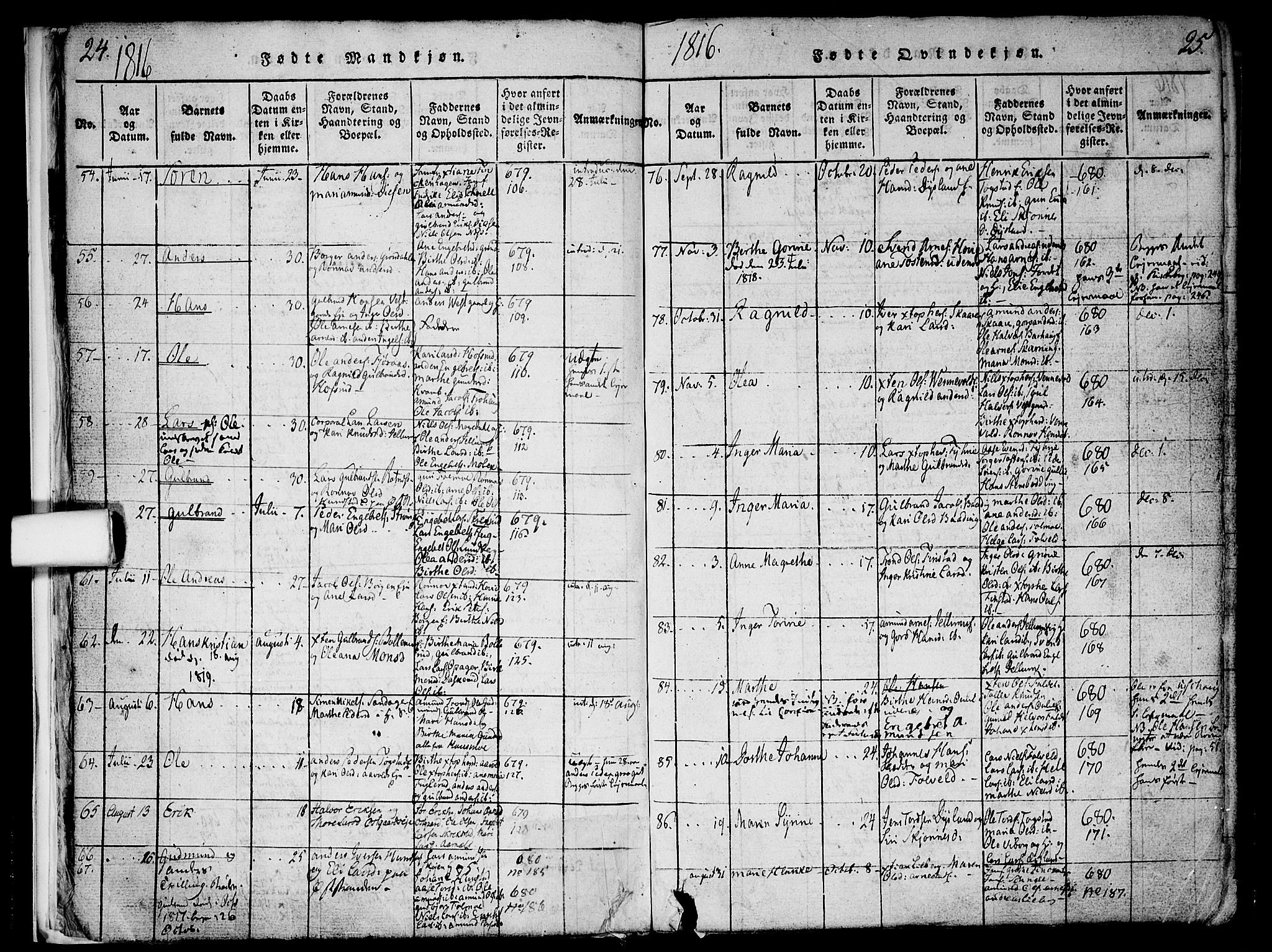 Nes prestekontor Kirkebøker, AV/SAO-A-10410/F/Fa/L0005: Parish register (official) no. I 5, 1815-1835, p. 24-25