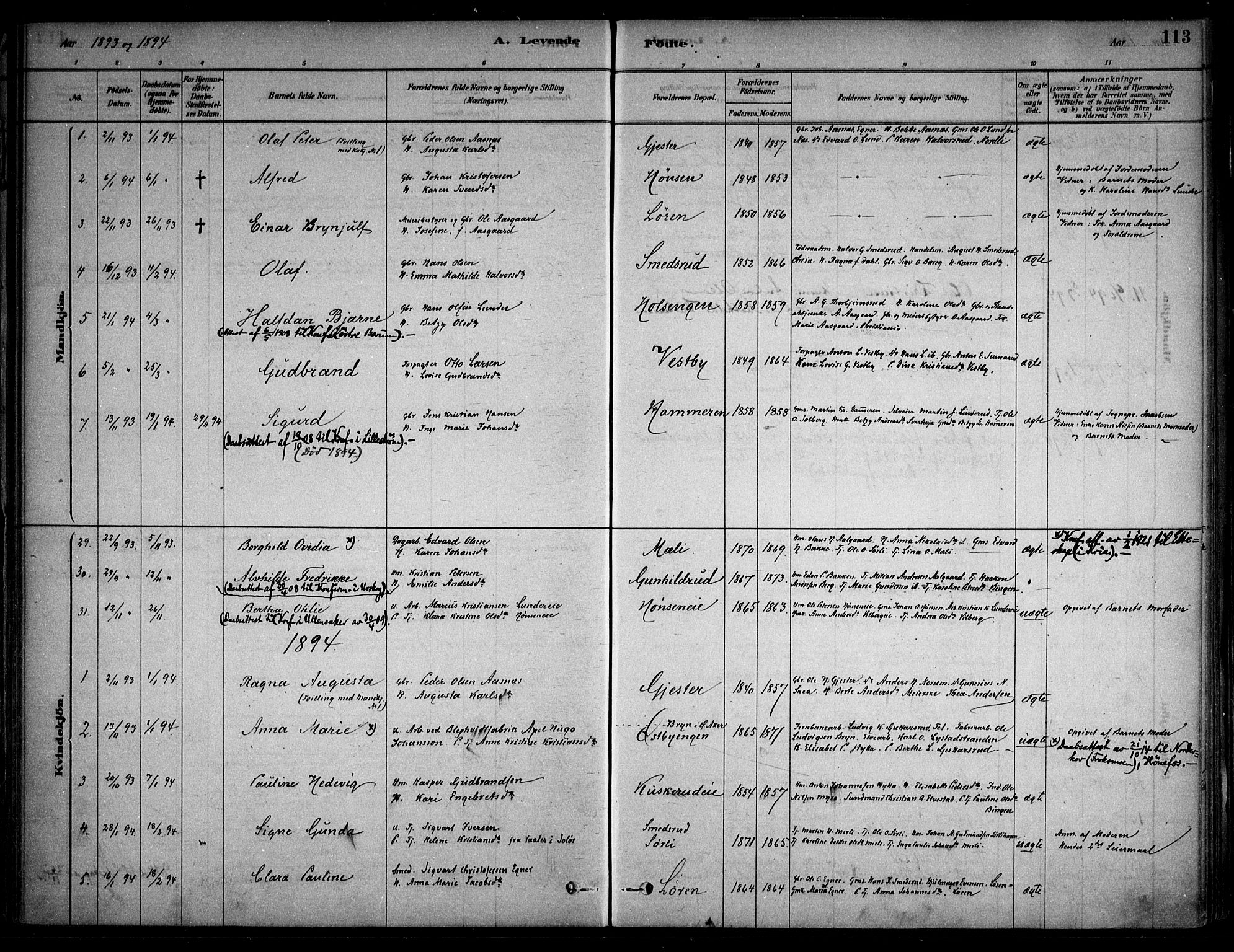 Sørum prestekontor Kirkebøker, SAO/A-10303/F/Fa/L0007: Parish register (official) no. I 7, 1878-1914, p. 113