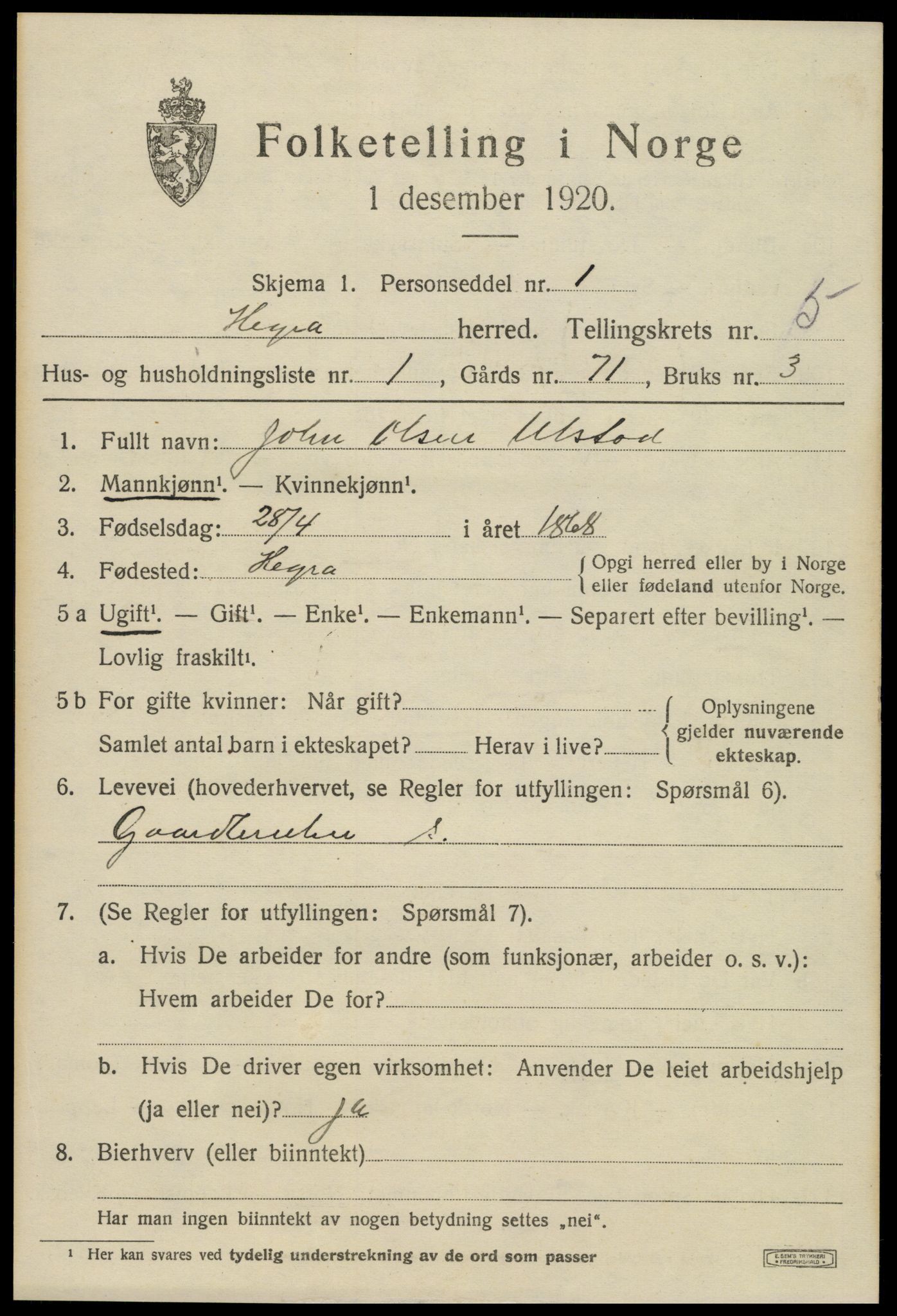 SAT, 1920 census for Hegra, 1920, p. 4034