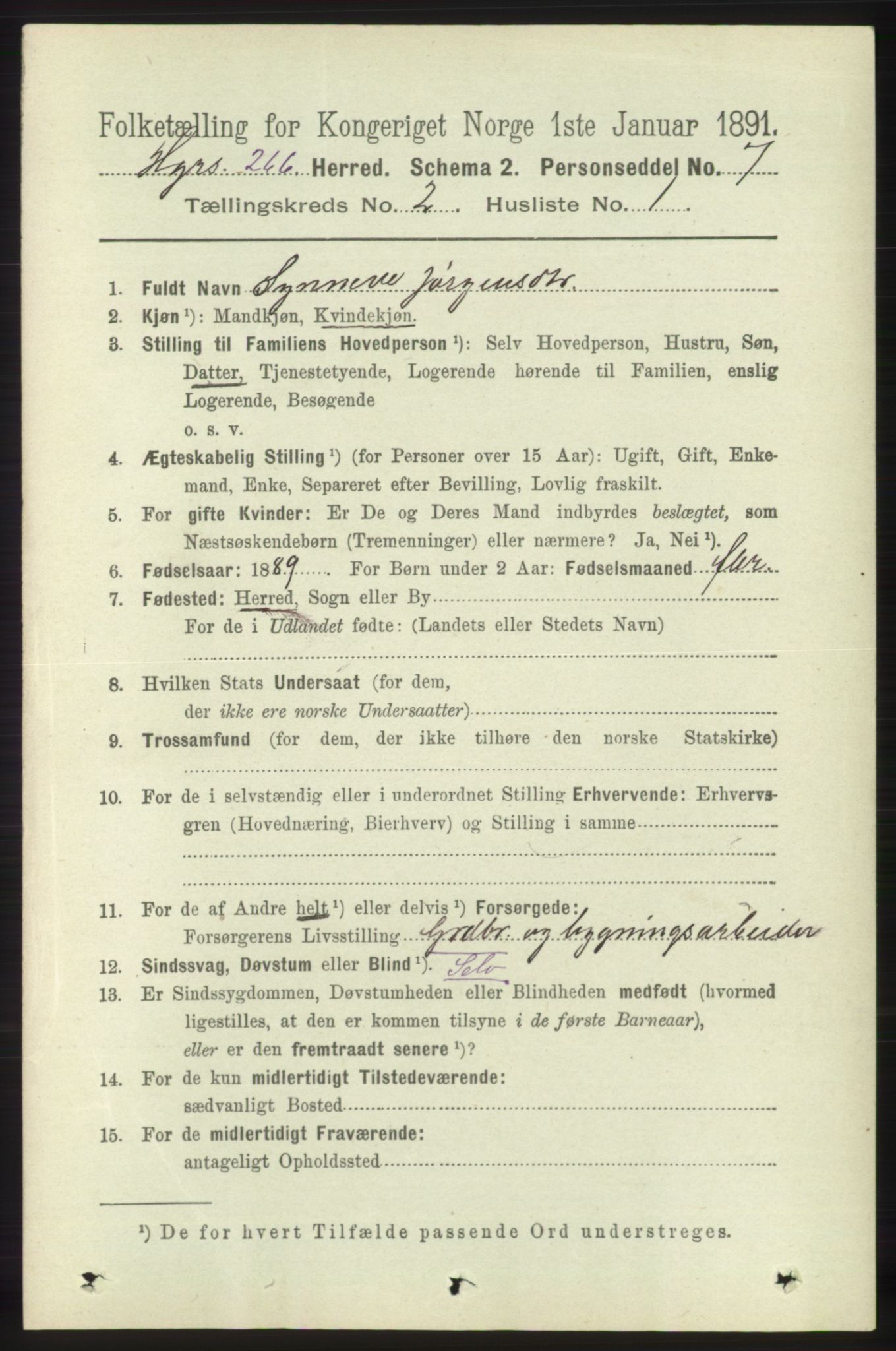 RA, 1891 census for 1253 Hosanger, 1891, p. 582