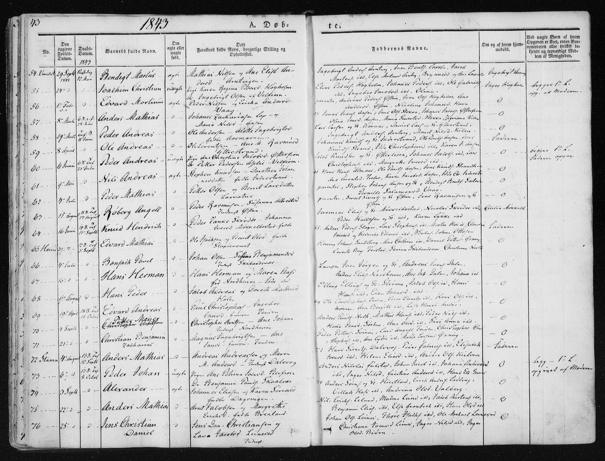 Ministerialprotokoller, klokkerbøker og fødselsregistre - Nordland, SAT/A-1459/830/L0446: Parish register (official) no. 830A10, 1831-1865, p. 43