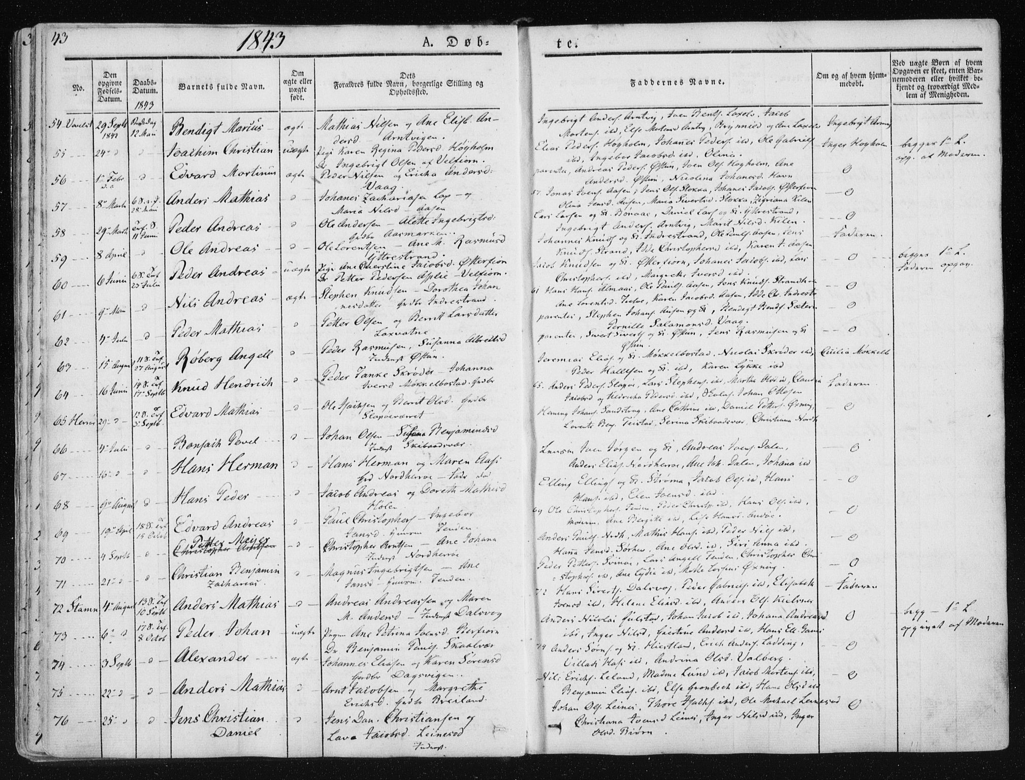 Ministerialprotokoller, klokkerbøker og fødselsregistre - Nordland, AV/SAT-A-1459/830/L0446: Parish register (official) no. 830A10, 1831-1865, p. 43