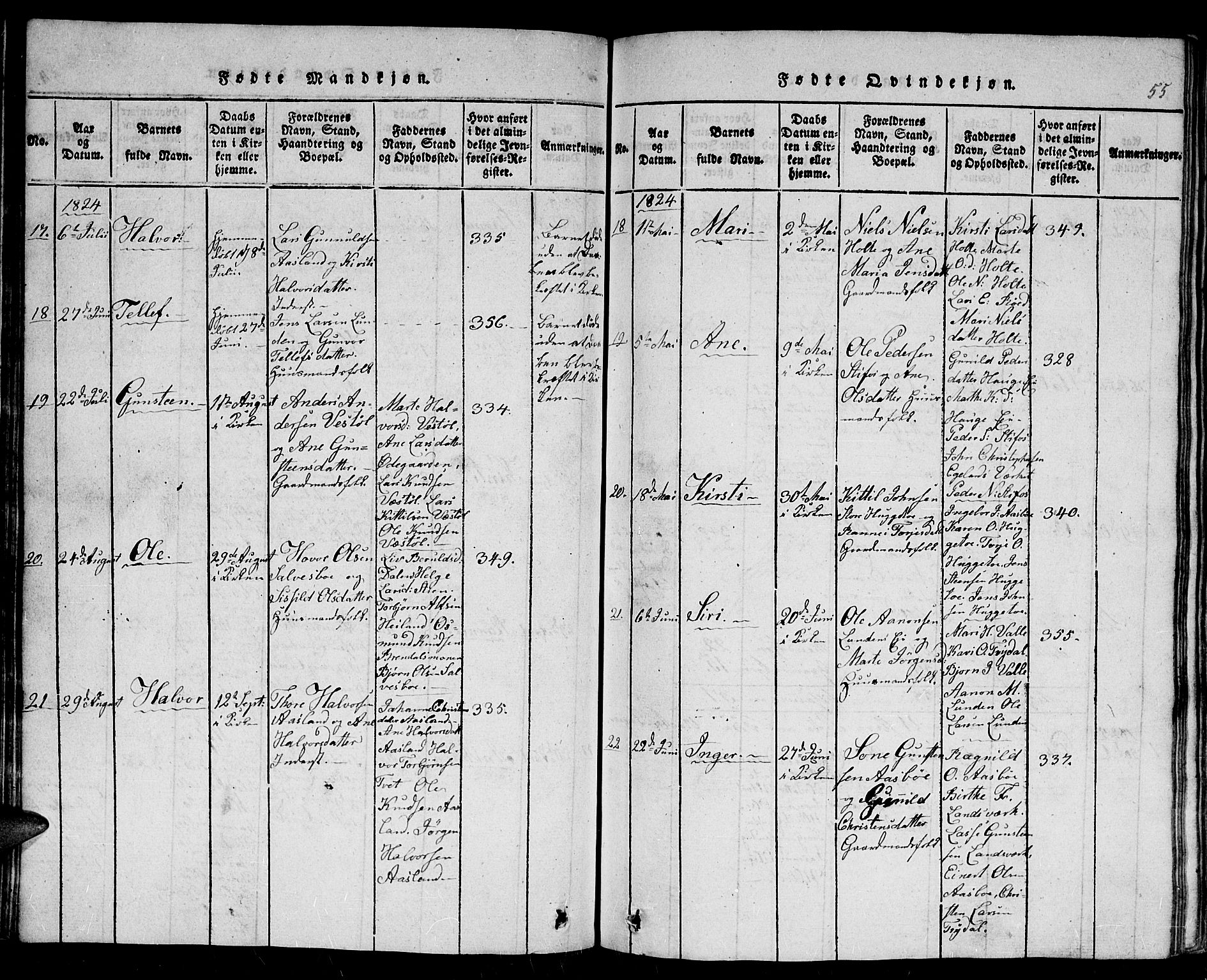 Gjerstad sokneprestkontor, SAK/1111-0014/F/Fb/Fba/L0002: Parish register (copy) no. B 2, 1816-1845, p. 55