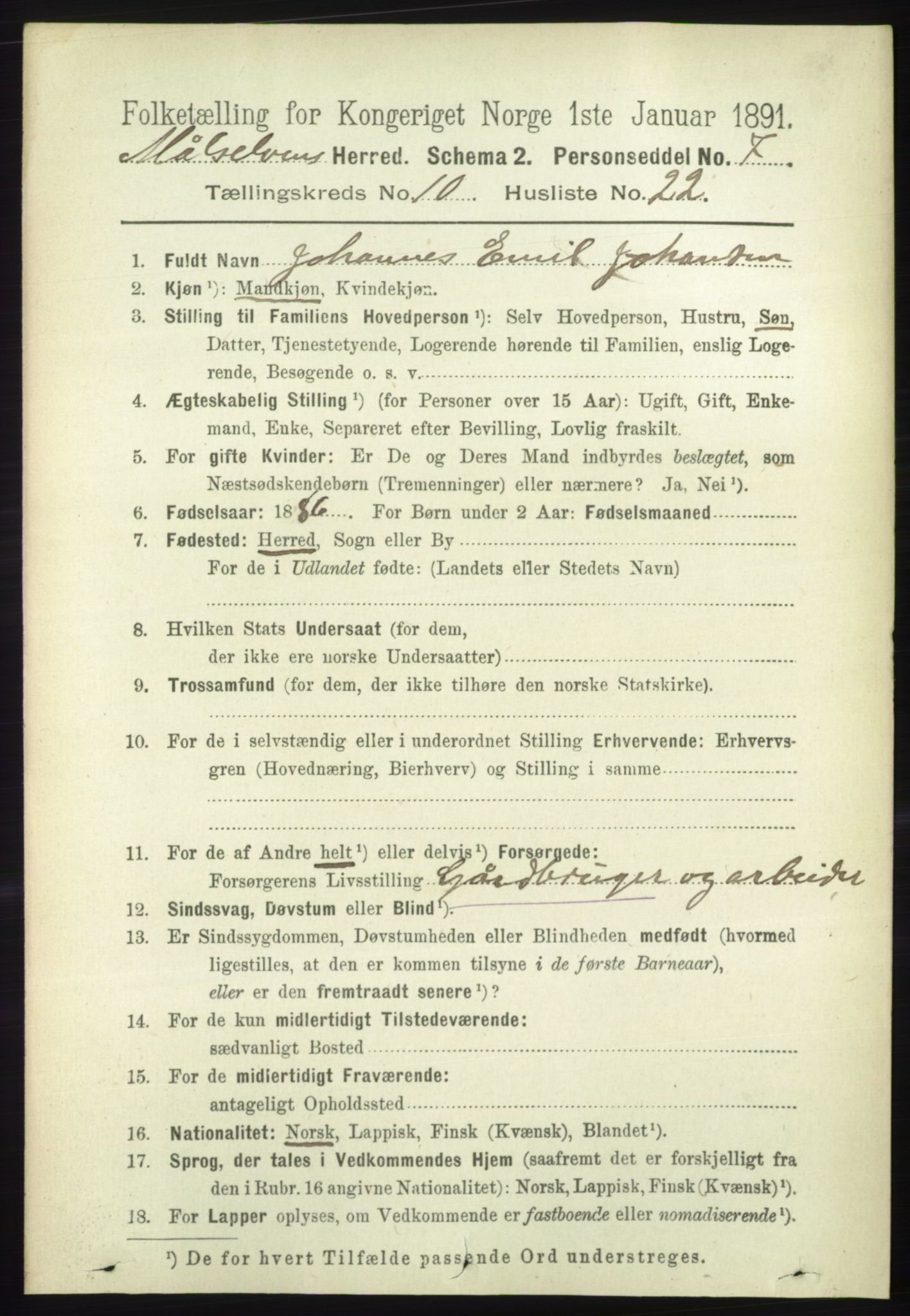 RA, 1891 census for 1924 Målselv, 1891, p. 3169