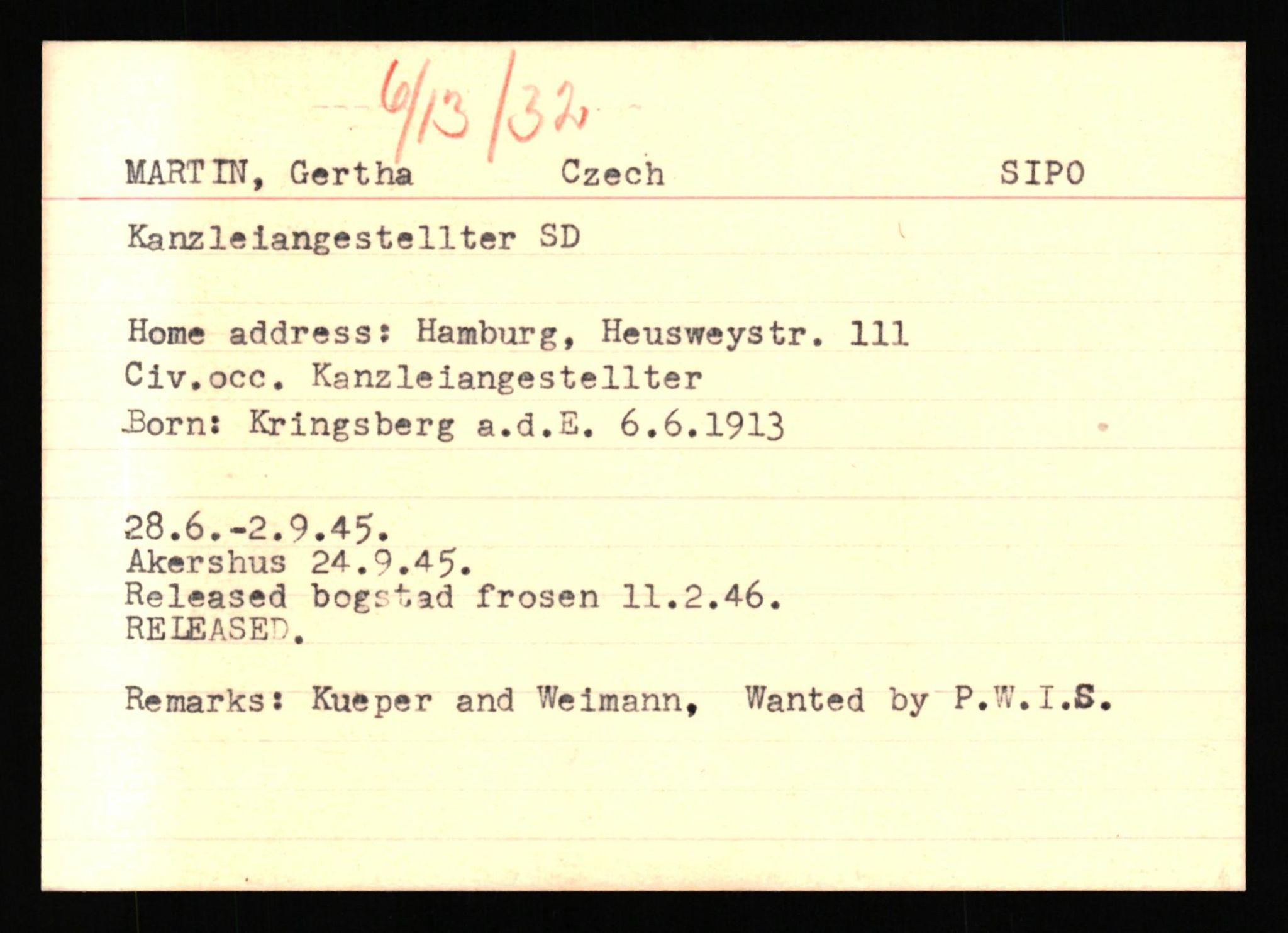 Forsvaret, Forsvarets overkommando II, AV/RA-RAFA-3915/D/Db/L0041: CI Questionaires.  Diverse nasjonaliteter., 1945-1946, p. 274