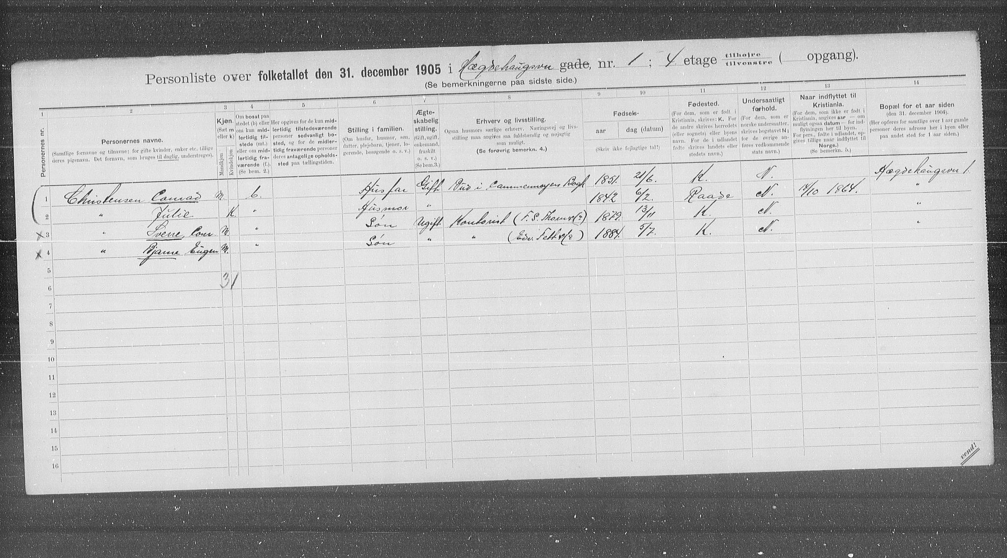 OBA, Municipal Census 1905 for Kristiania, 1905, p. 21966