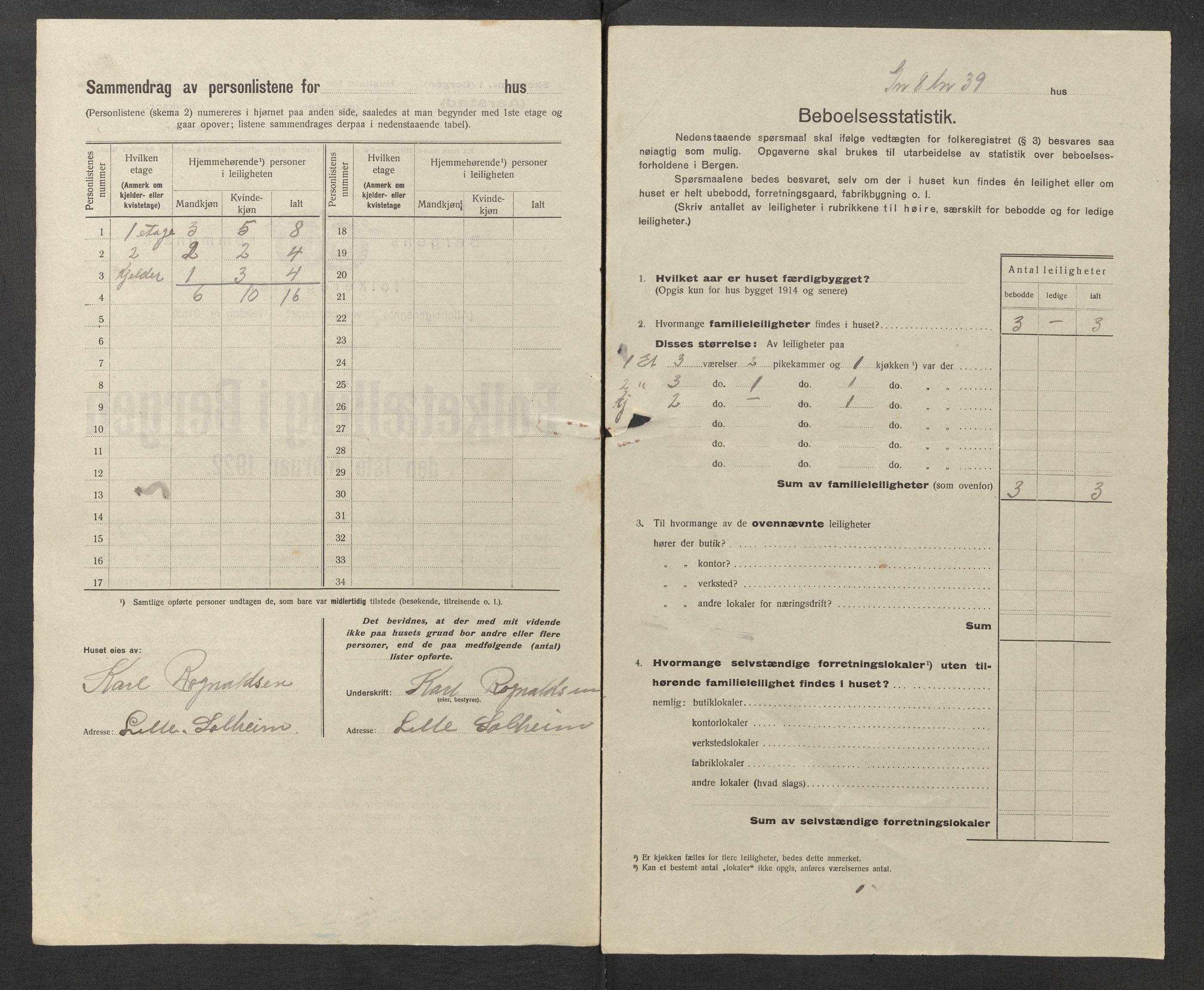 SAB, Municipal Census 1922 for Bergen, 1922, p. 59502