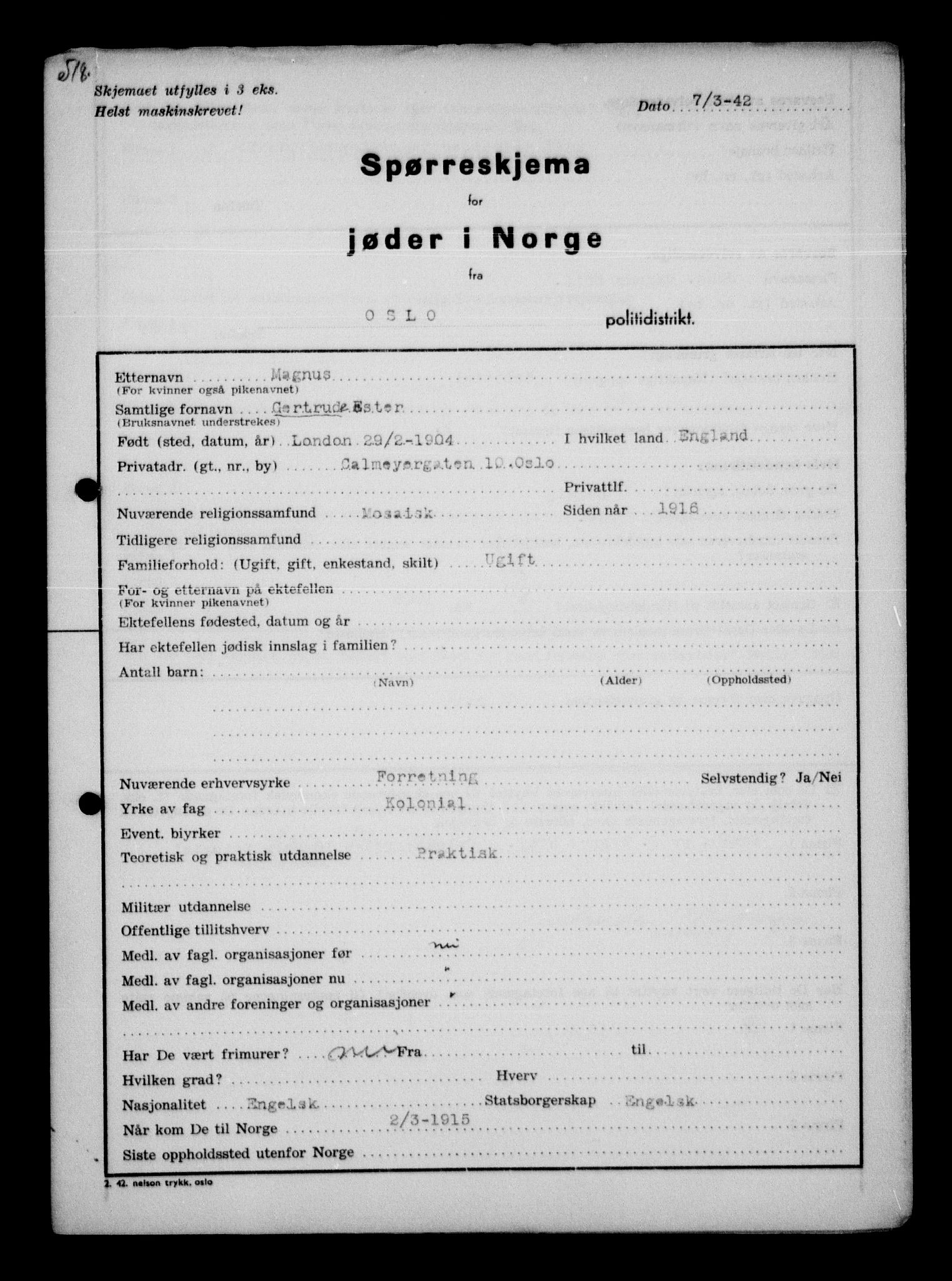 Statspolitiet - Hovedkontoret / Osloavdelingen, AV/RA-S-1329/G/Ga/L0010: Spørreskjema for jøder i Norge, Oslo Hansen-Pintzow, 1942, p. 773