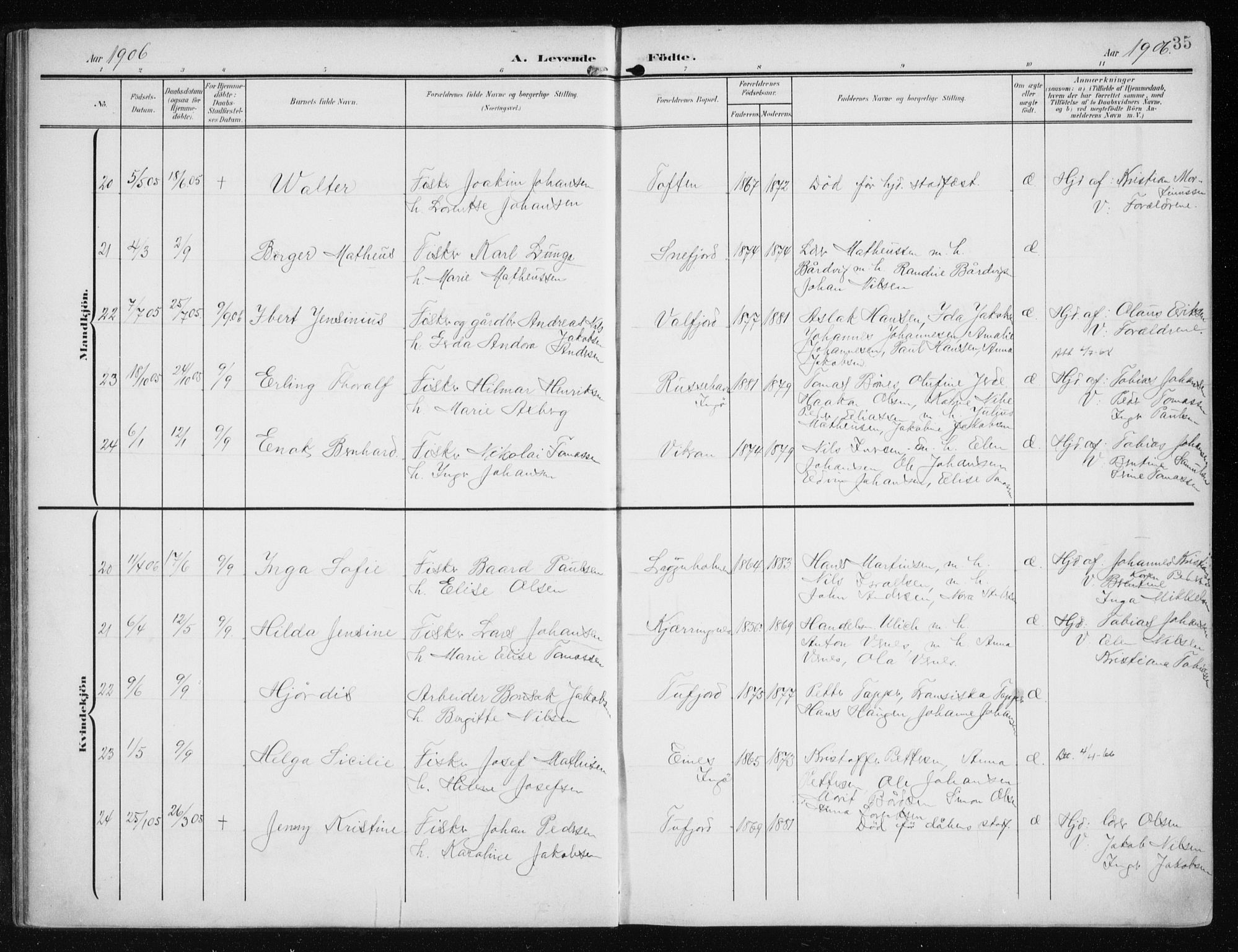 Måsøy sokneprestkontor, AV/SATØ-S-1348/H/Ha/L0009kirke: Parish register (official) no. 9, 1903-1914, p. 35