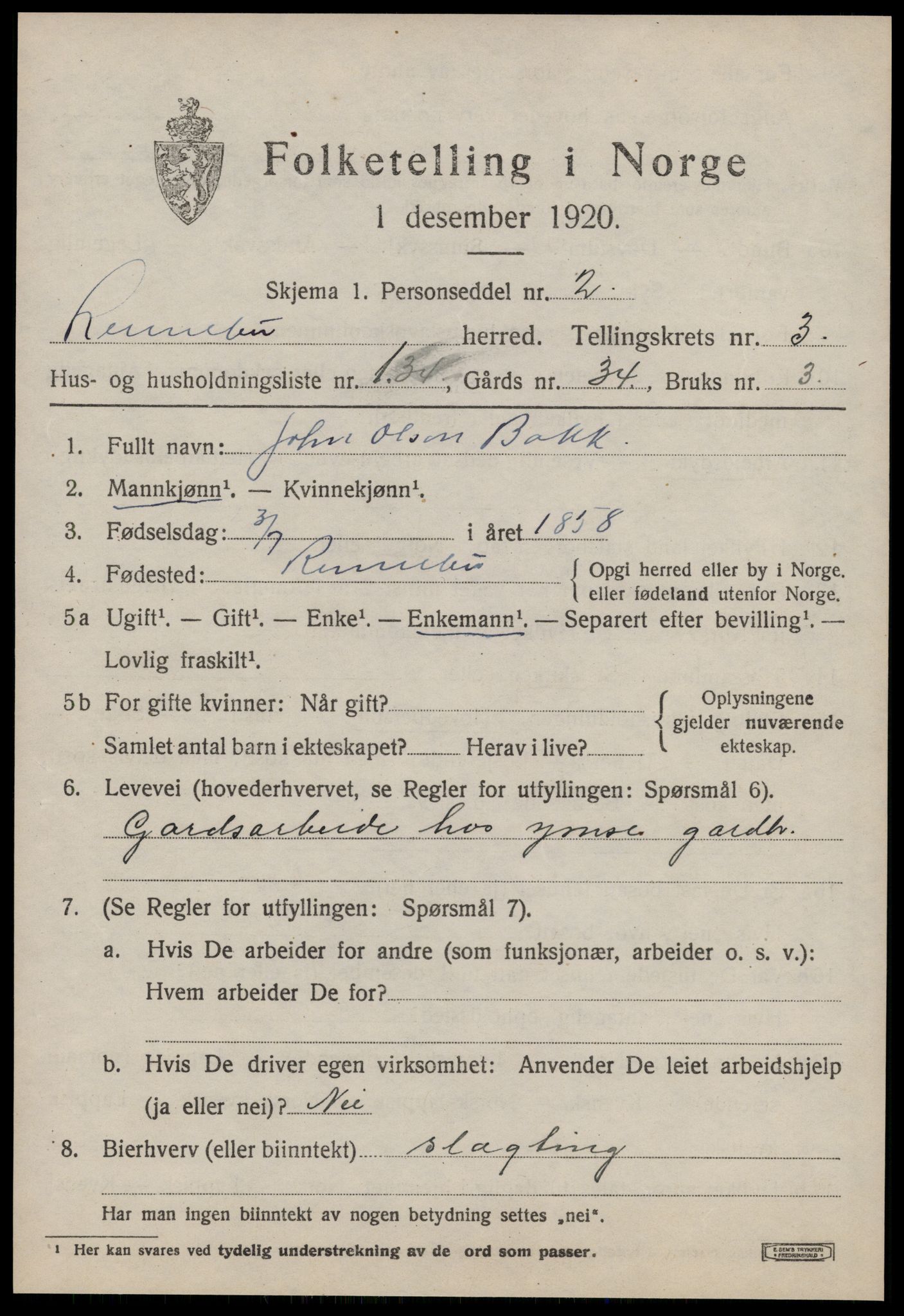 SAT, 1920 census for Rennebu, 1920, p. 1920