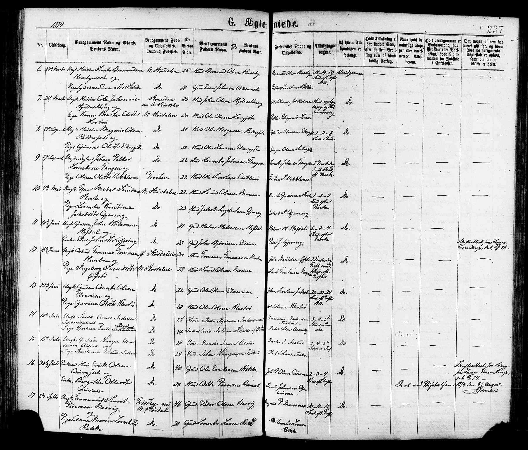 Ministerialprotokoller, klokkerbøker og fødselsregistre - Nord-Trøndelag, SAT/A-1458/709/L0076: Parish register (official) no. 709A16, 1871-1879, p. 237