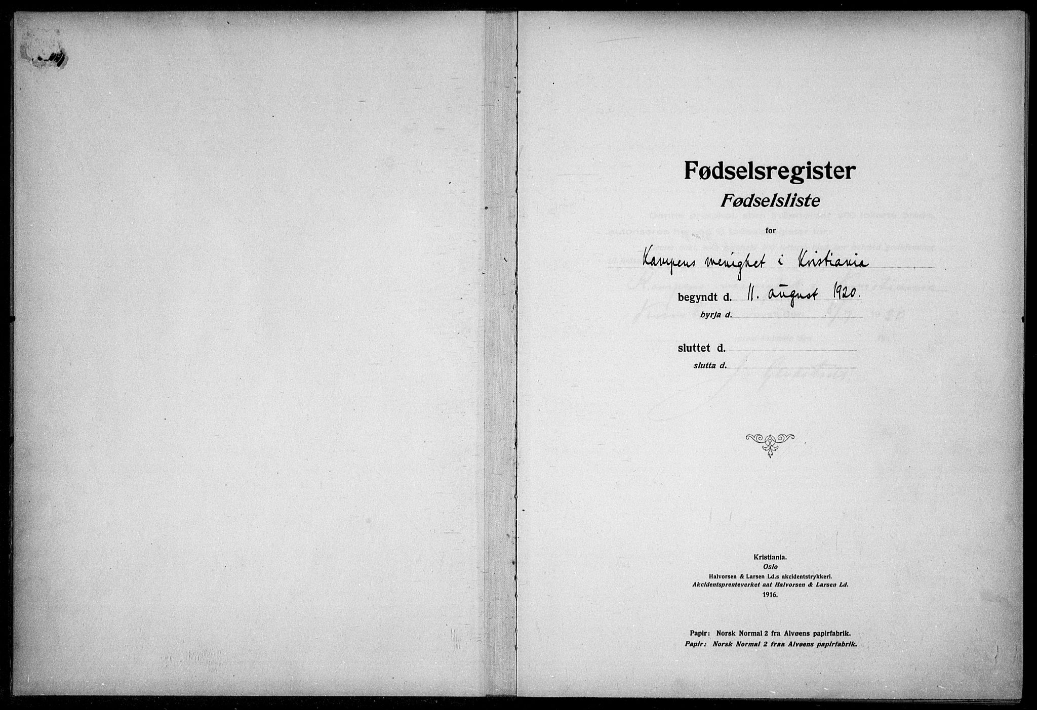 Kampen prestekontor Kirkebøker, AV/SAO-A-10853/J/Ja/L0002: Birth register no. 2, 1920-1935