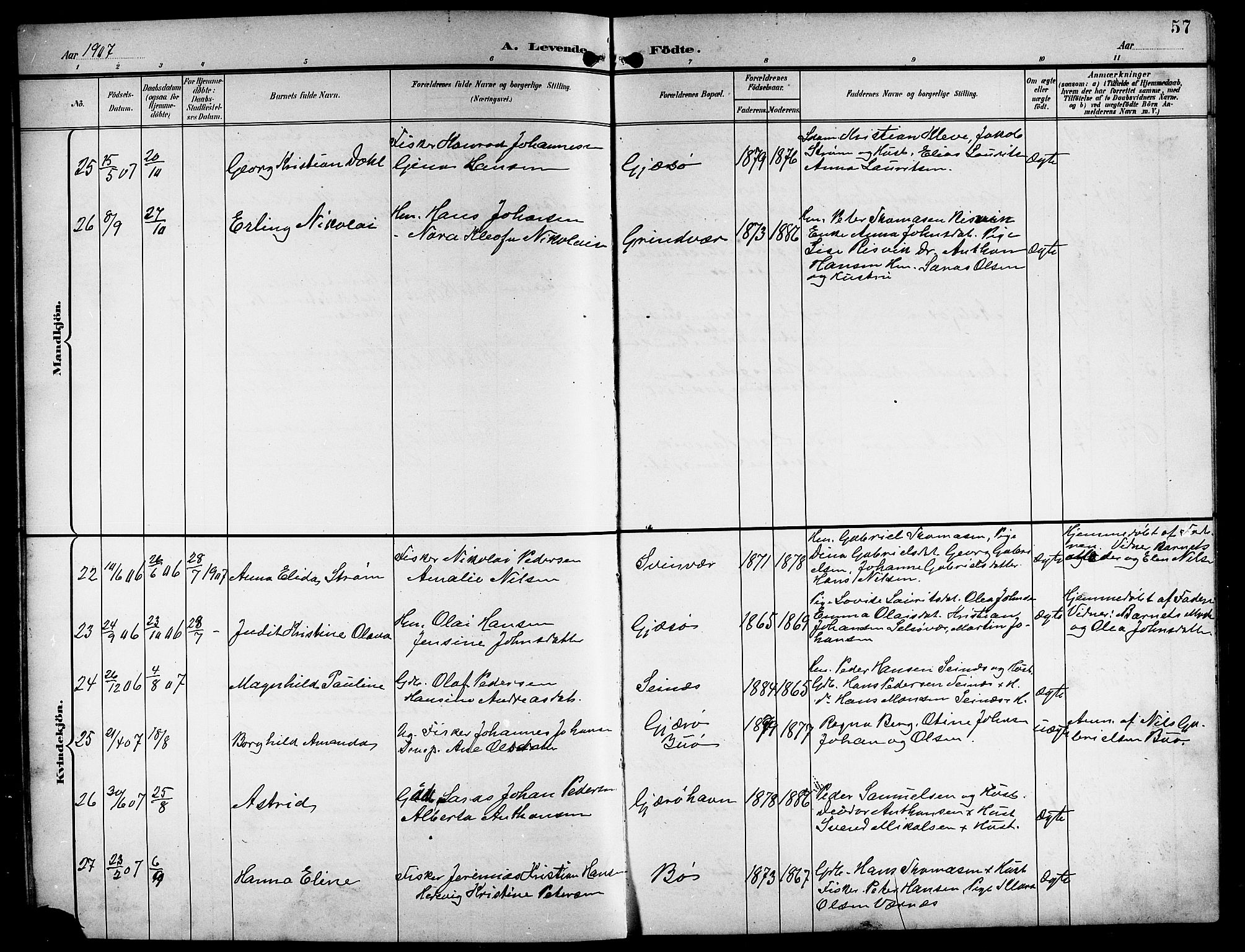 Ministerialprotokoller, klokkerbøker og fødselsregistre - Nordland, AV/SAT-A-1459/841/L0621: Parish register (copy) no. 841C05, 1897-1923, p. 57