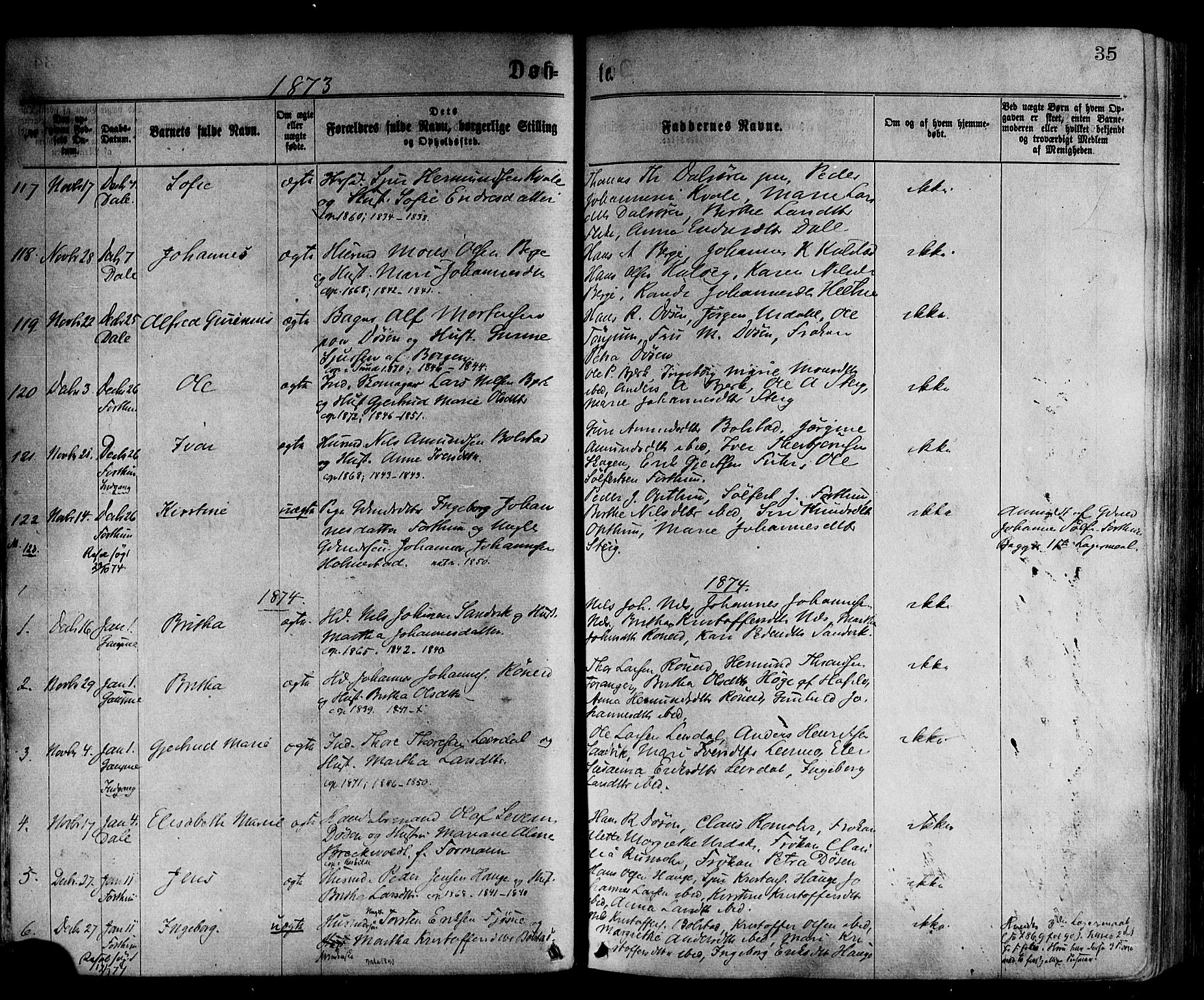 Luster sokneprestembete, AV/SAB-A-81101/H/Haa/Haaa/L0010: Parish register (official) no. A 10, 1871-1886, p. 35